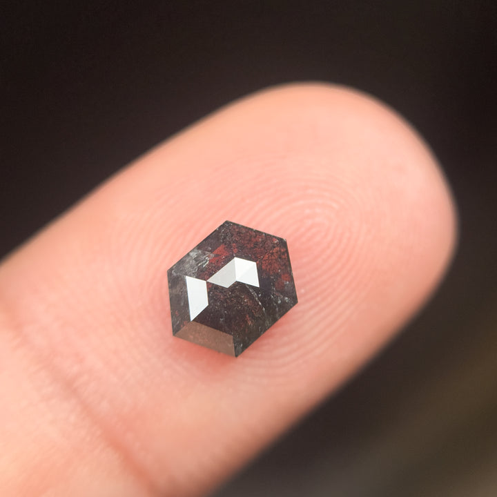 1.20 Ct Hexagon Rose Cut Grey Natural Salt and Pepper Diamond