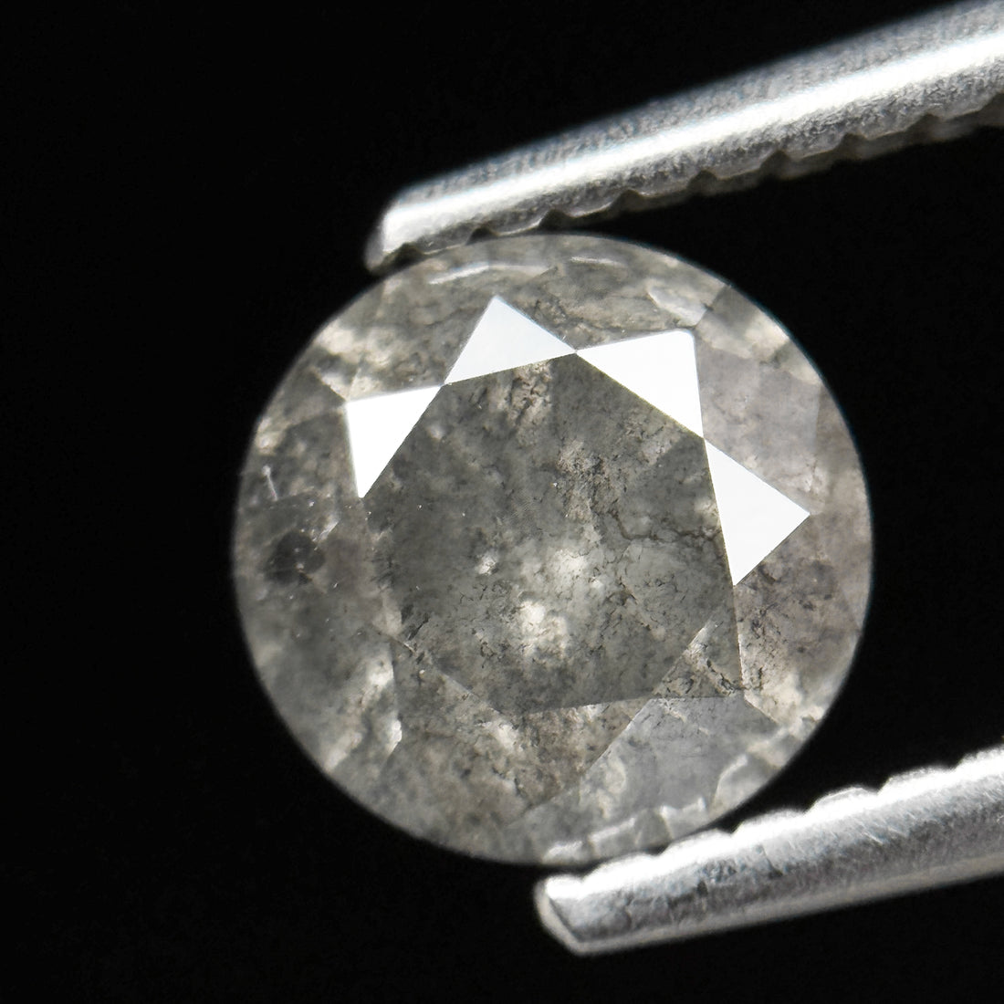 1.38 Ct Round Brilliant Cut Grey Natural Galaxy Salt and Pepper Diamond