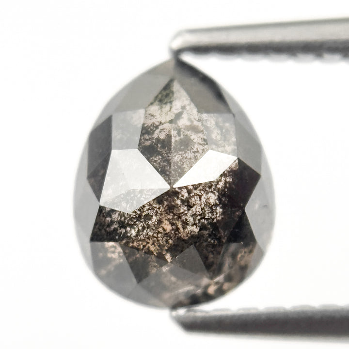 1.47 Ct Pear Rose Cut Grey Natural Salt and Pepper Diamond