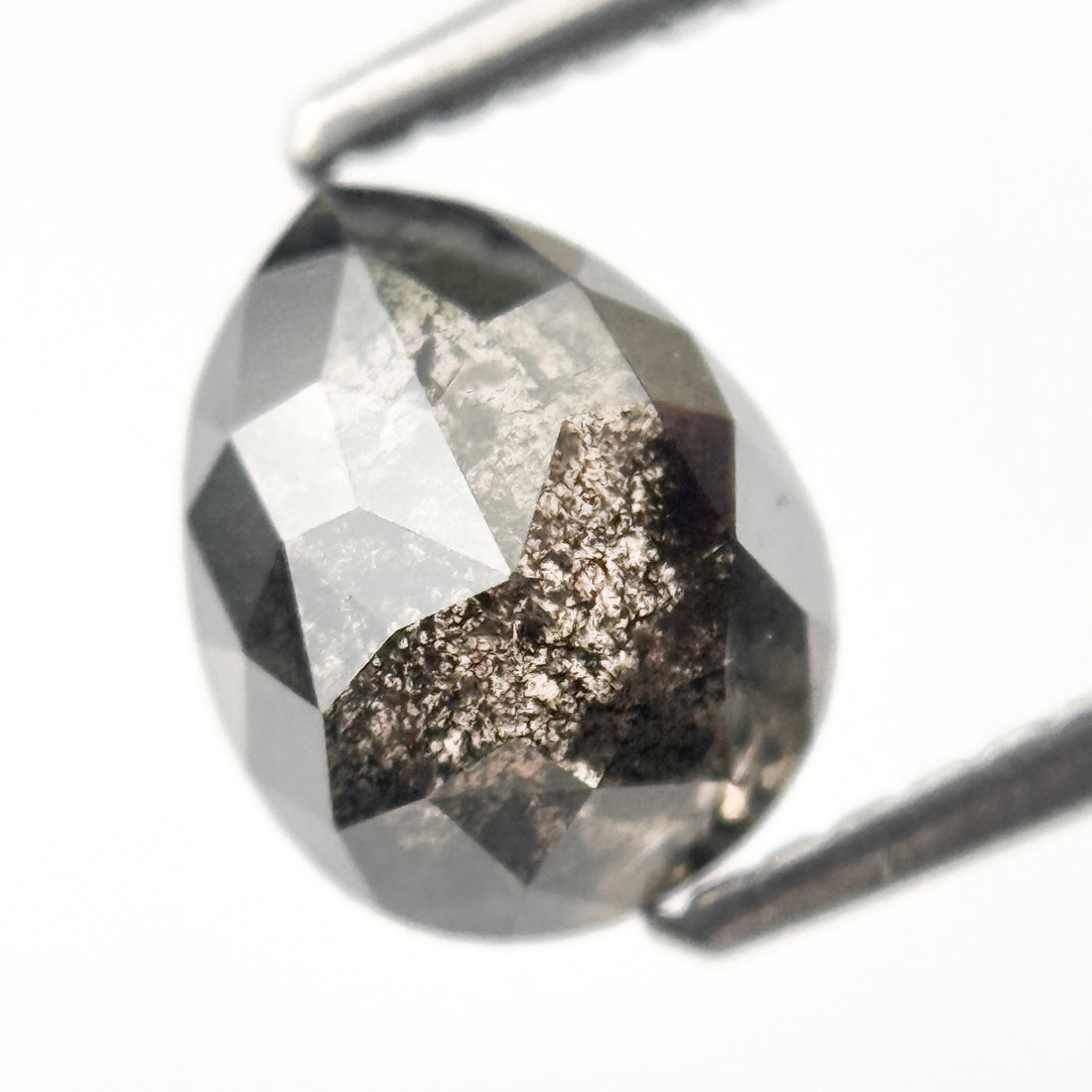 1.47 Ct Pear Rose Cut Grey Natural Salt and Pepper Diamond