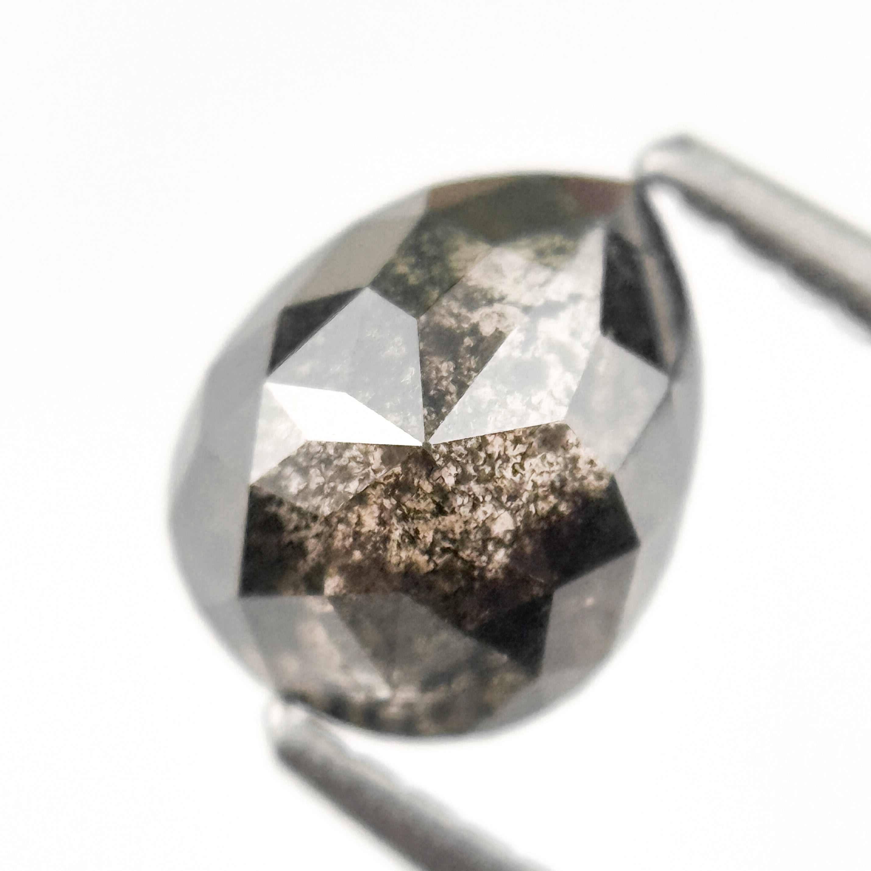 1.47 Ct Pear Rose Cut Grey Natural Salt and Pepper Diamond