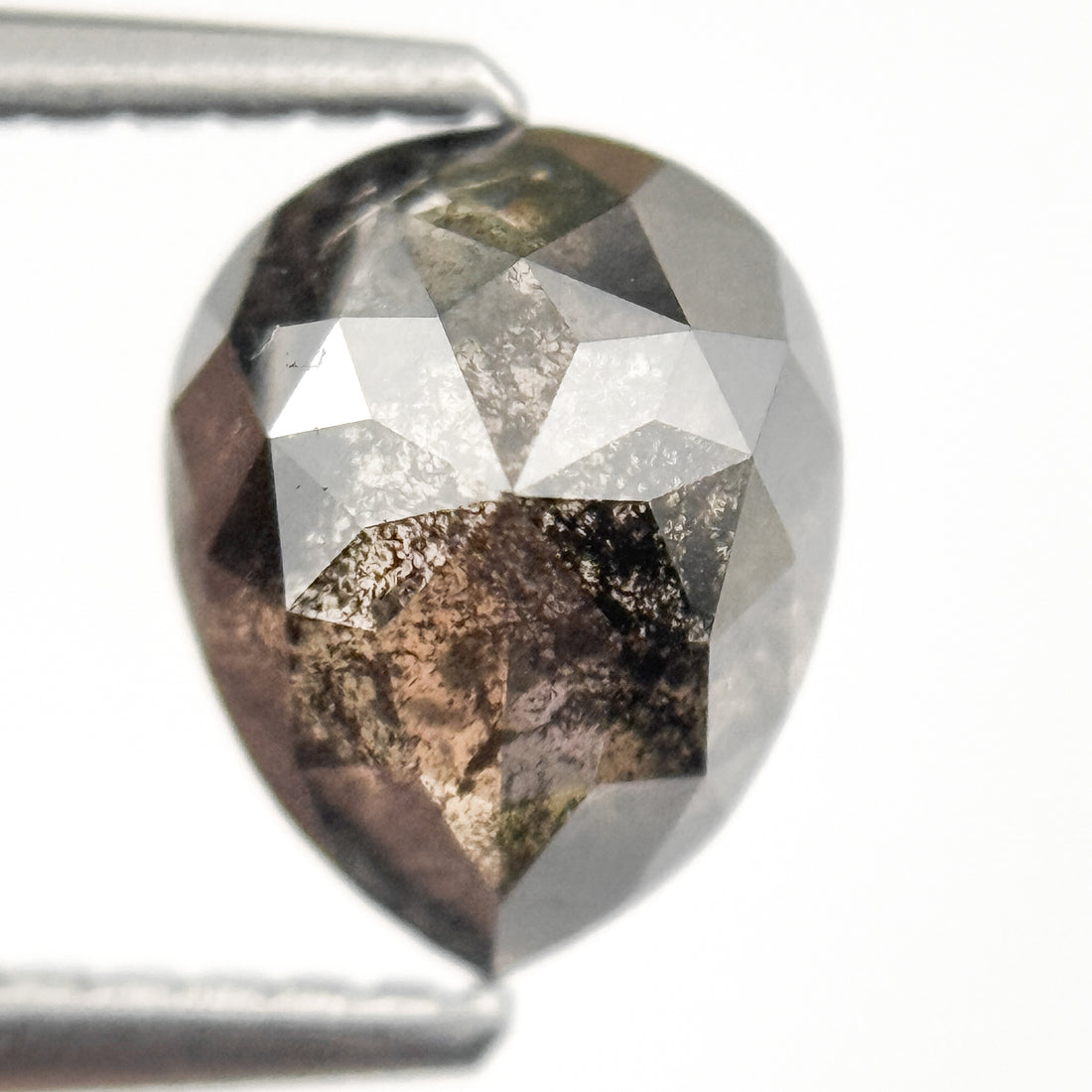 1.47 Ct Pear Rose Cut Grey Natural Salt and Pepper Diamond