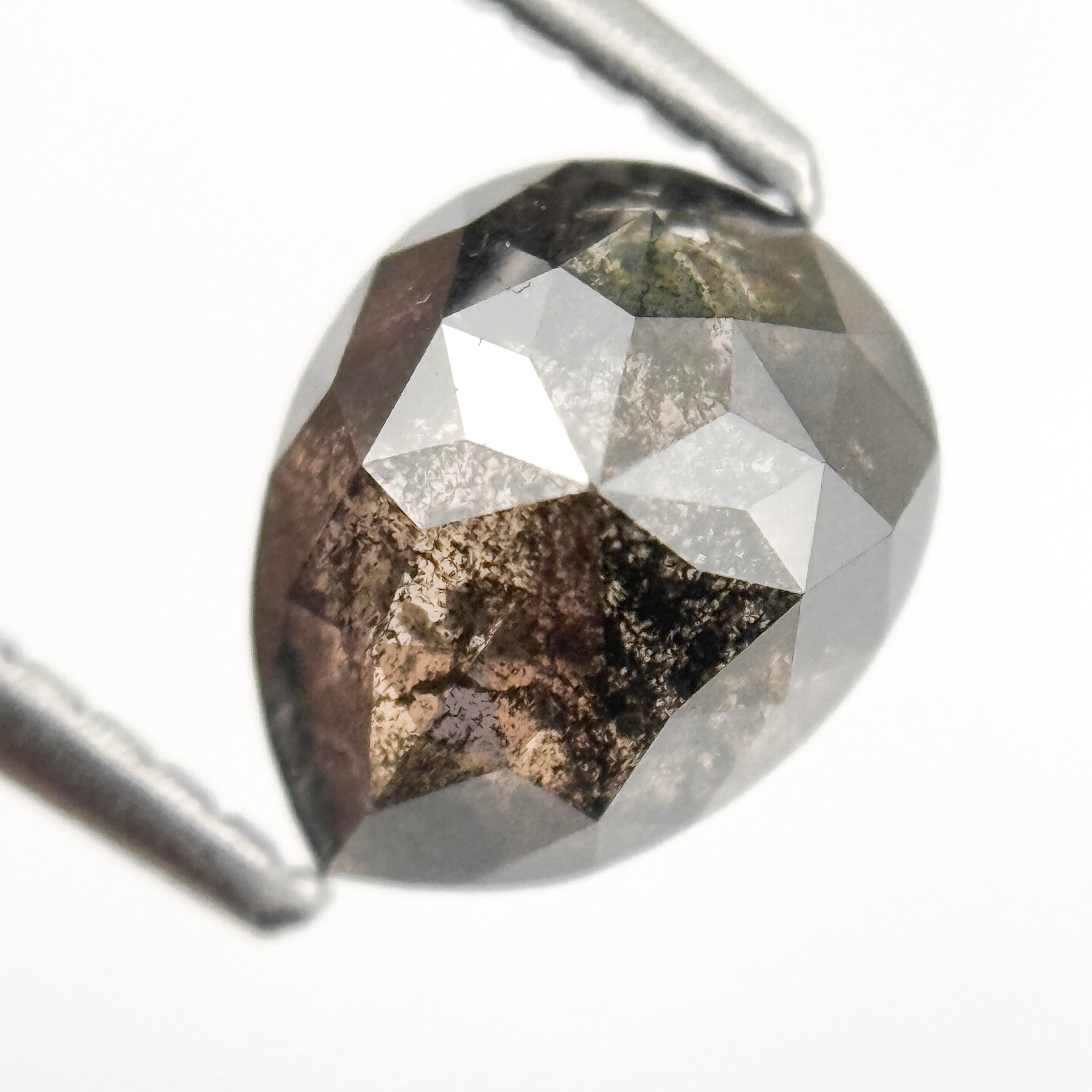 1.47 Ct Pear Rose Cut Grey Natural Salt and Pepper Diamond