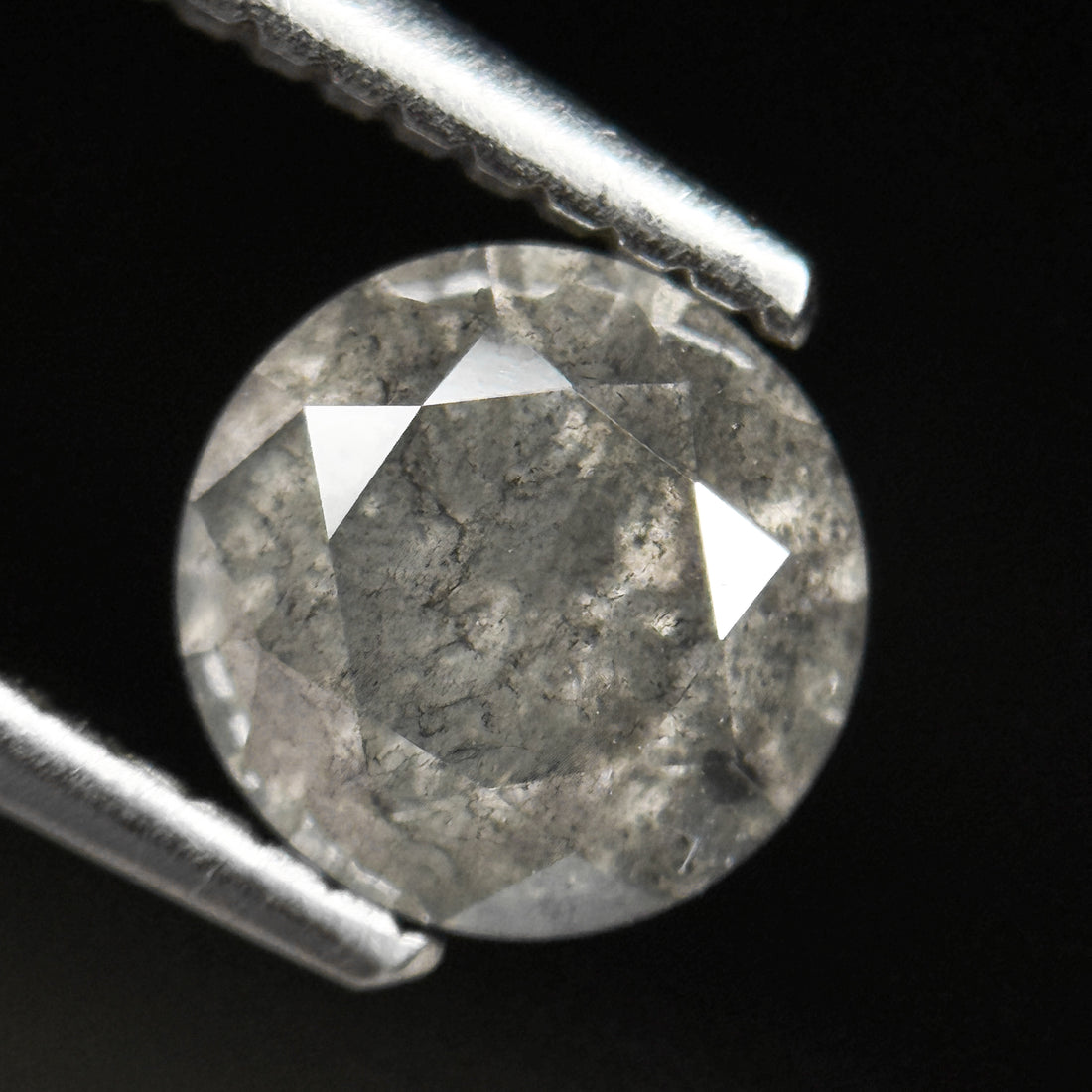 1.38 Ct Round Brilliant Cut Grey Natural Galaxy Salt and Pepper Diamond
