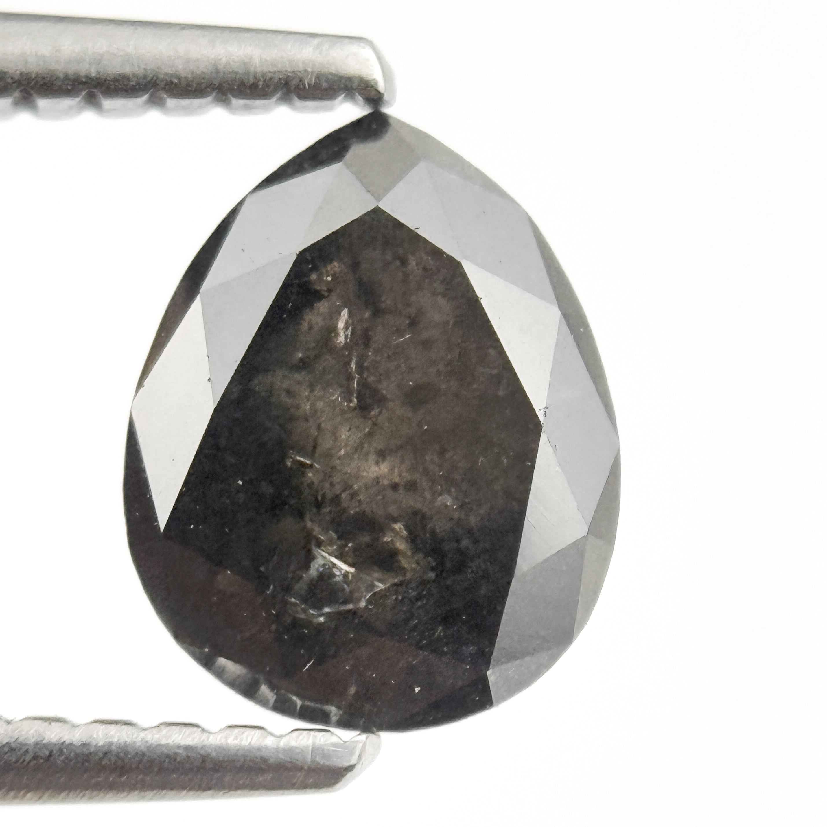1.47 Ct Pear Rose Cut Grey Natural Salt and Pepper Diamond