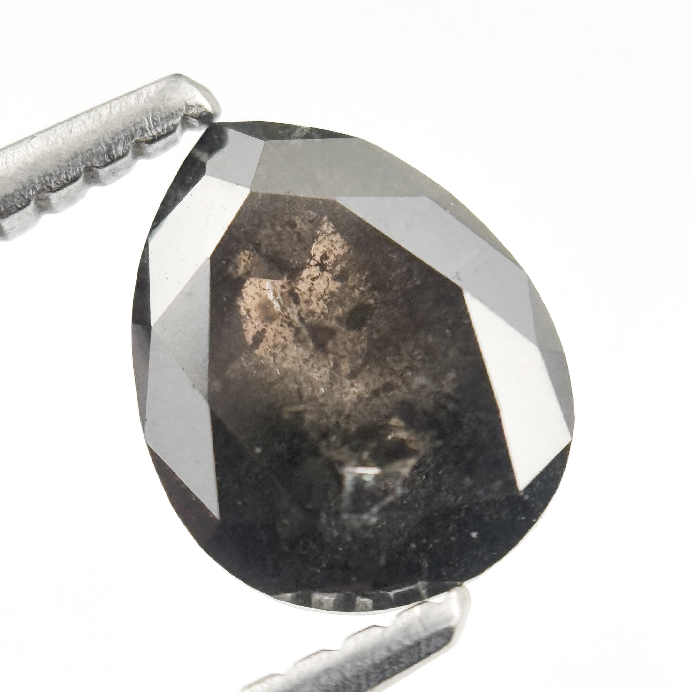 1.47 Ct Pear Rose Cut Grey Natural Salt and Pepper Diamond