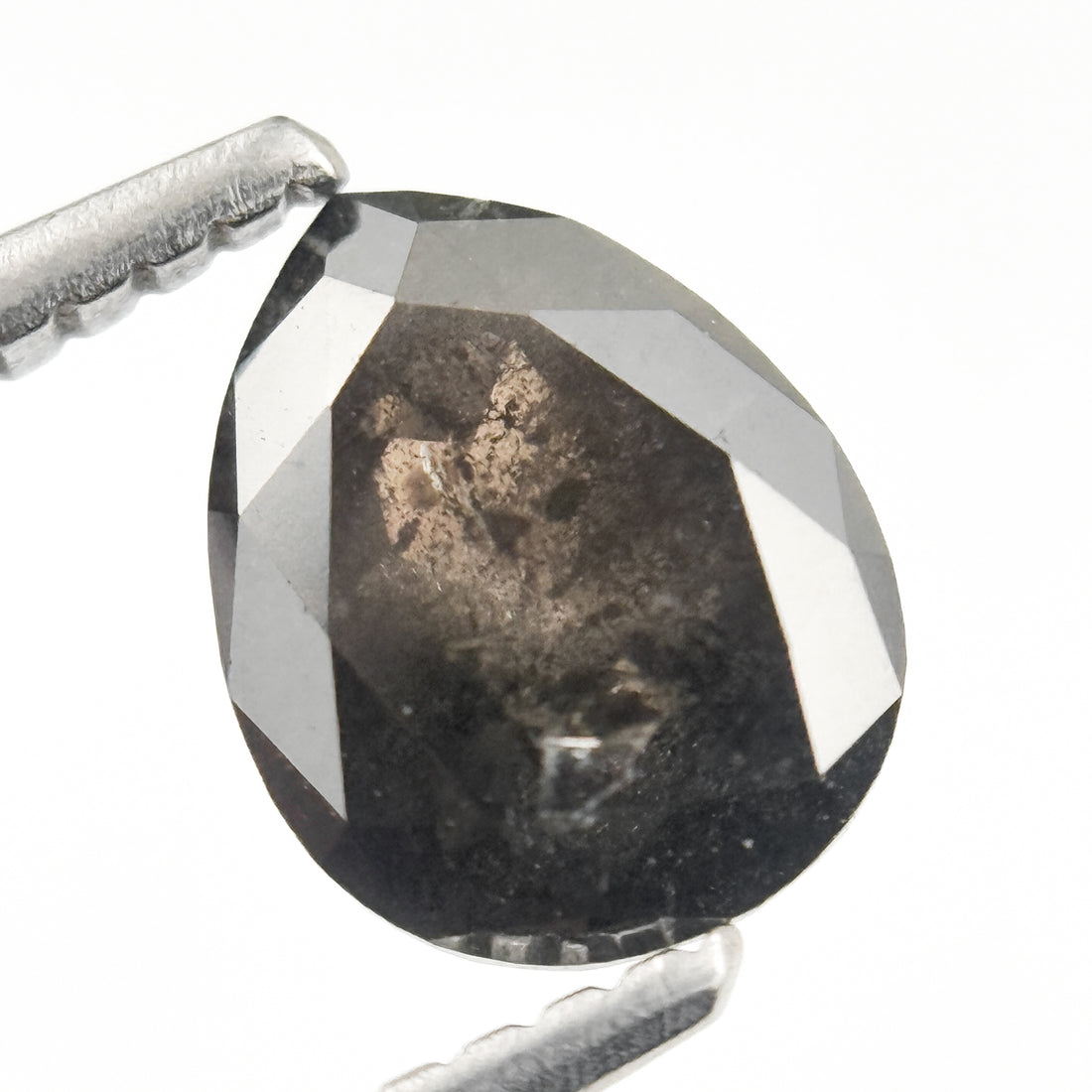 1.47 Ct Pear Rose Cut Grey Natural Salt and Pepper Diamond