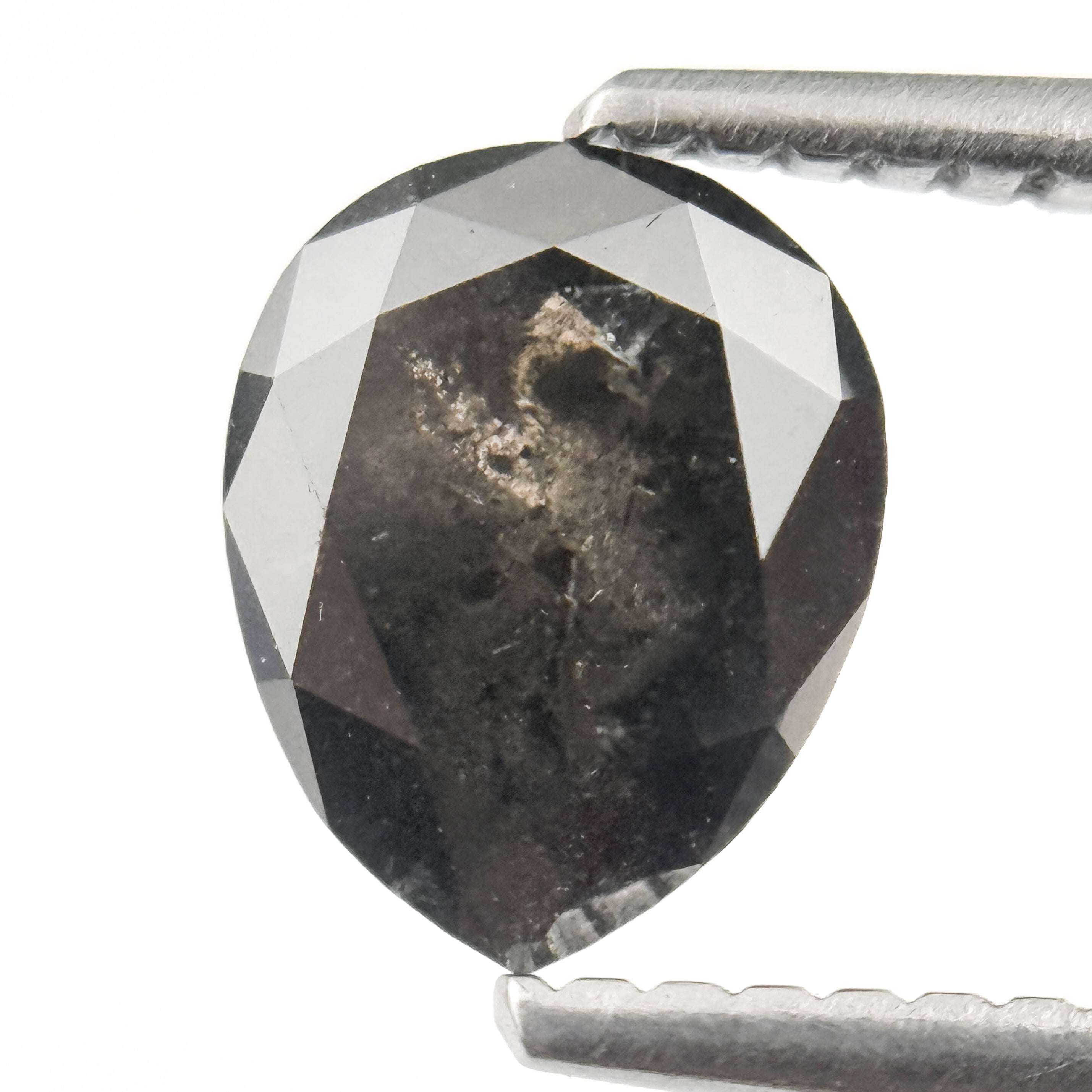1.47 Ct Pear Rose Cut Grey Natural Salt and Pepper Diamond