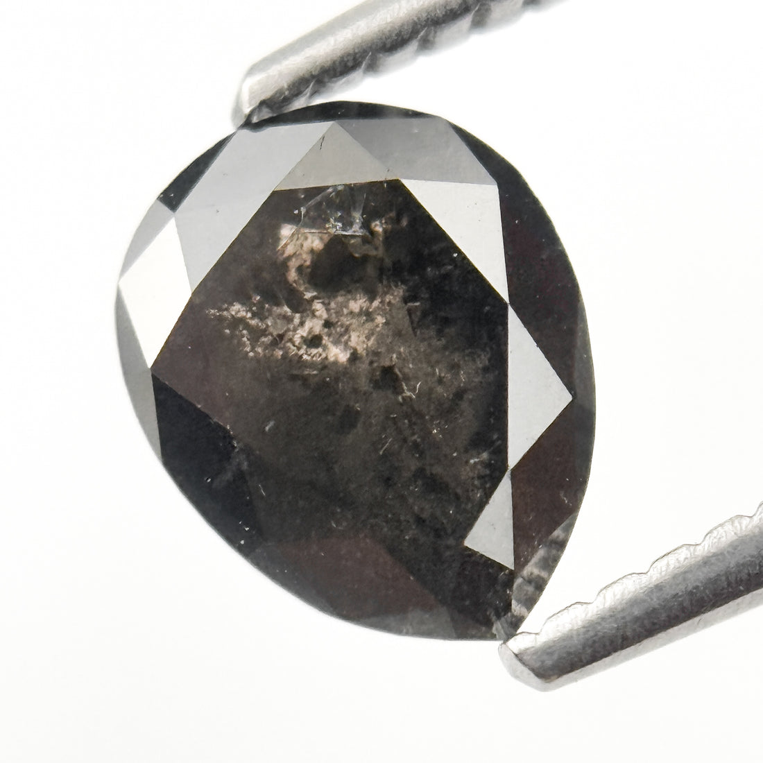 1.47 Ct Pear Rose Cut Grey Natural Salt and Pepper Diamond