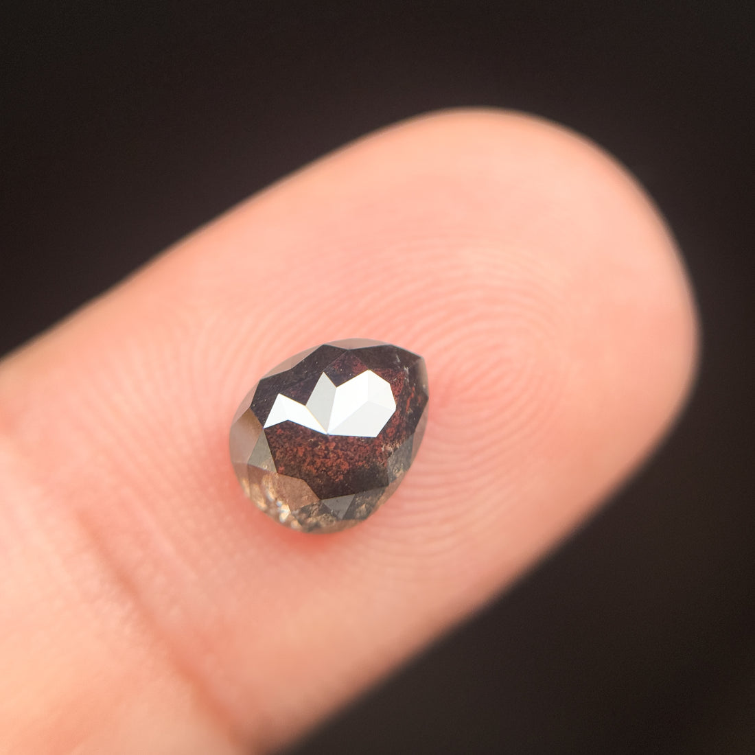1.47 Ct Pear Rose Cut Grey Natural Salt and Pepper Diamond