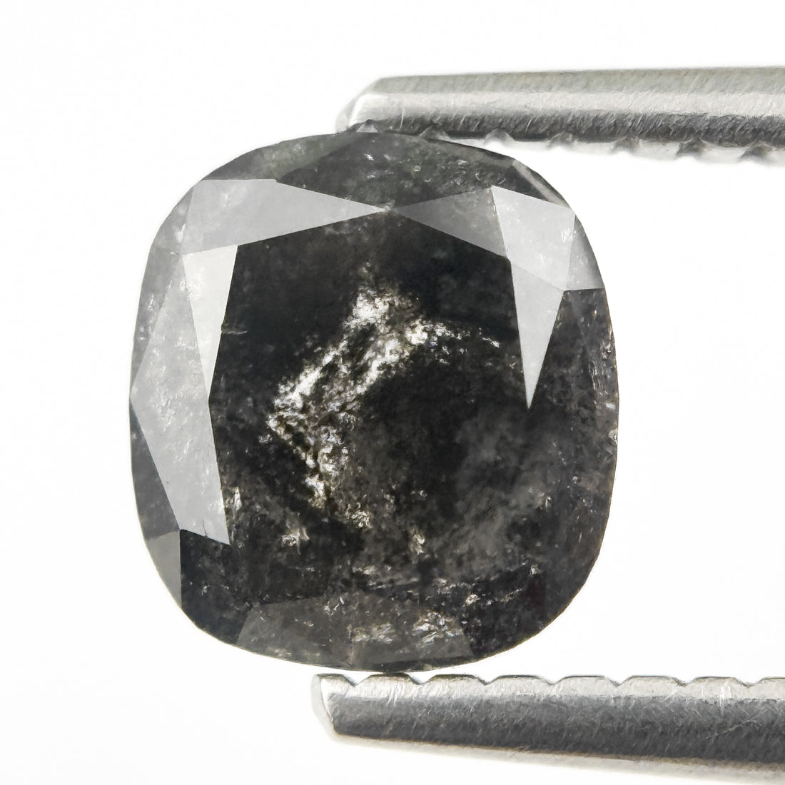 1.18 Ct Cushion Rose Cut Grey Natural Salt and Pepper Diamond
