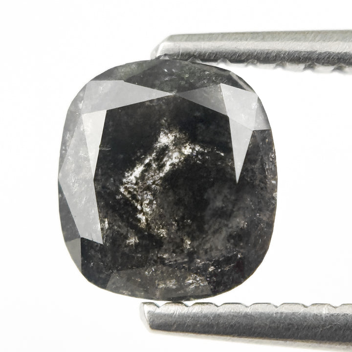1.18 Ct Cushion Rose Cut Grey Natural Salt and Pepper Diamond