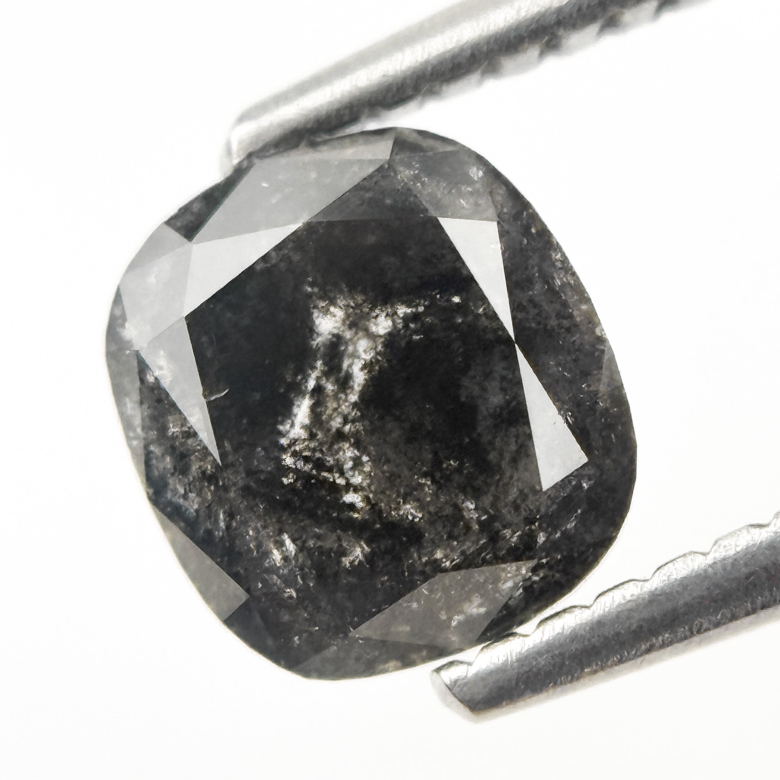 1.18 Ct Cushion Rose Cut Grey Natural Salt and Pepper Diamond