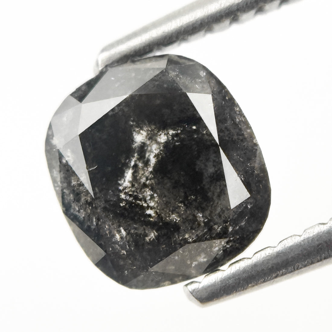 1.18 Ct Cushion Rose Cut Grey Natural Salt and Pepper Diamond