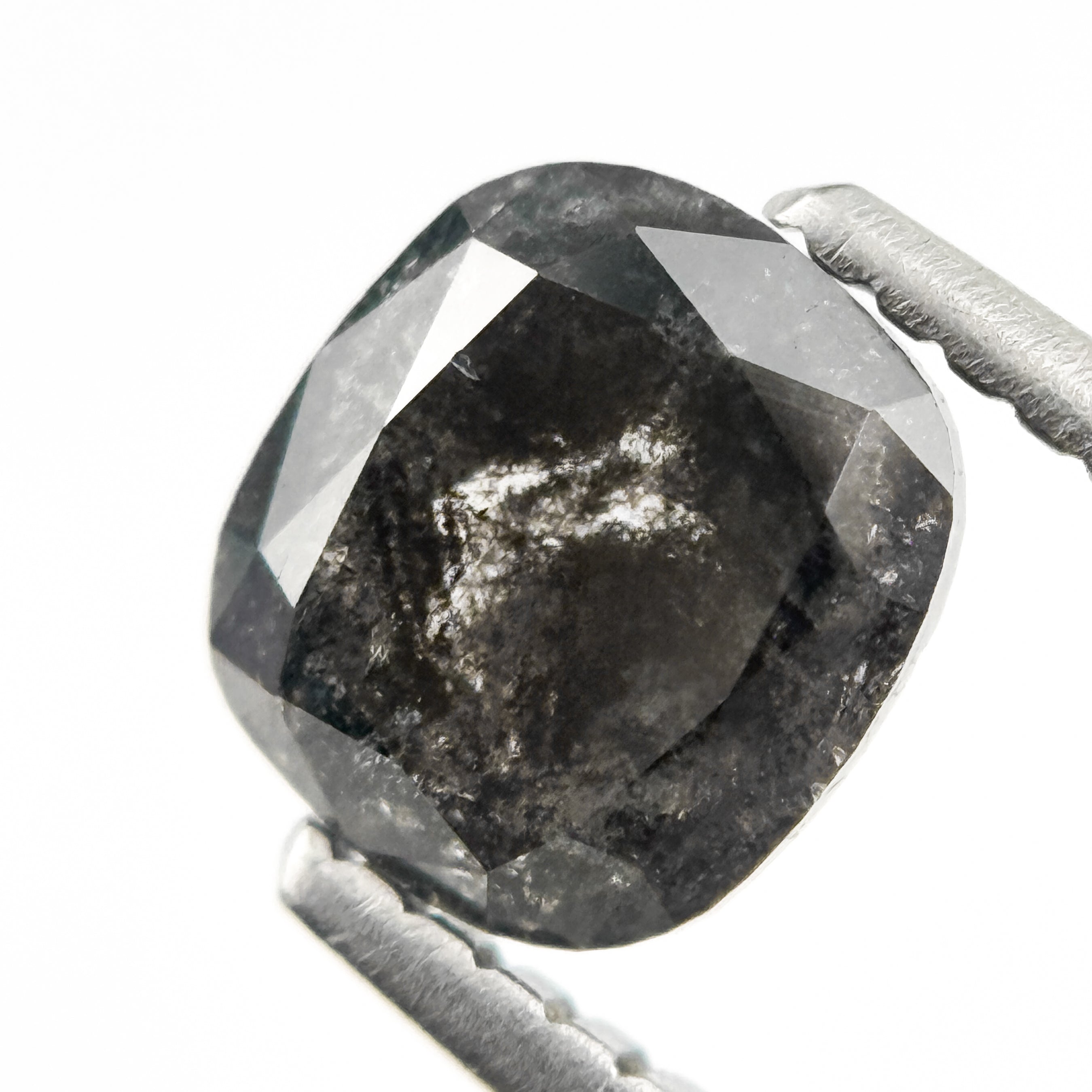 1.18 Ct Cushion Rose Cut Grey Natural Salt and Pepper Diamond
