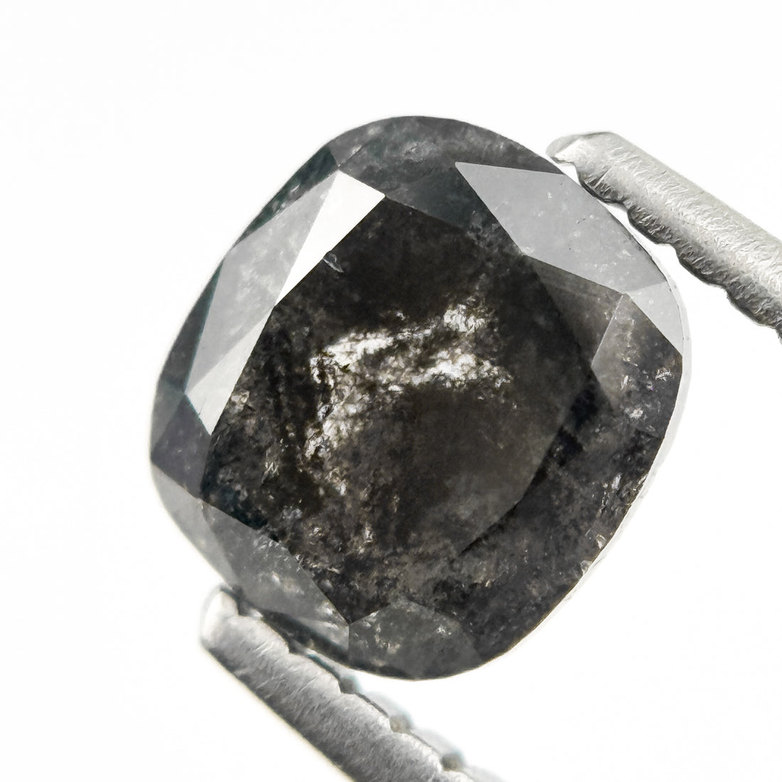 1.18 Ct Cushion Rose Cut Grey Natural Salt and Pepper Diamond