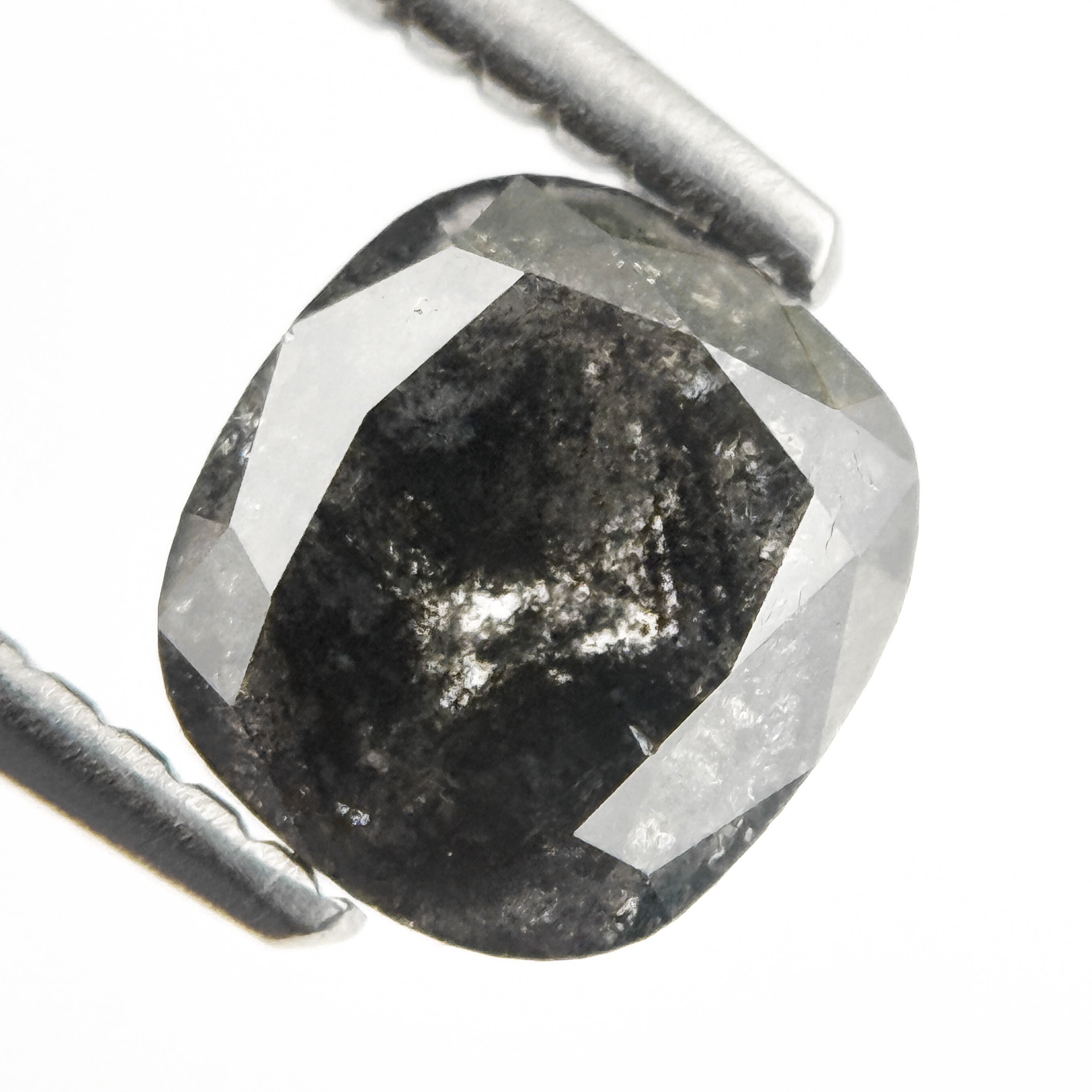 1.18 Ct Cushion Rose Cut Grey Natural Salt and Pepper Diamond