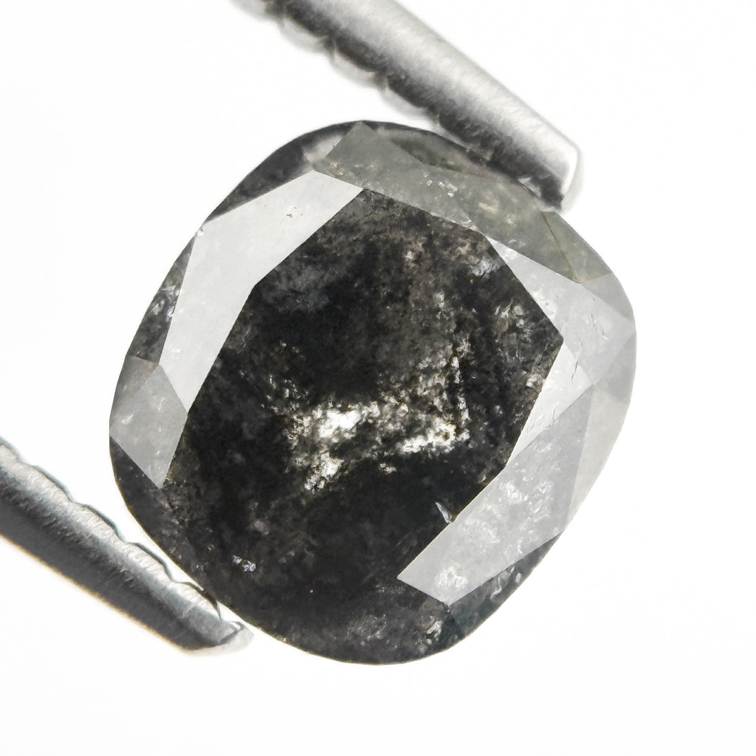 1.18 Ct Cushion Rose Cut Grey Natural Salt and Pepper Diamond