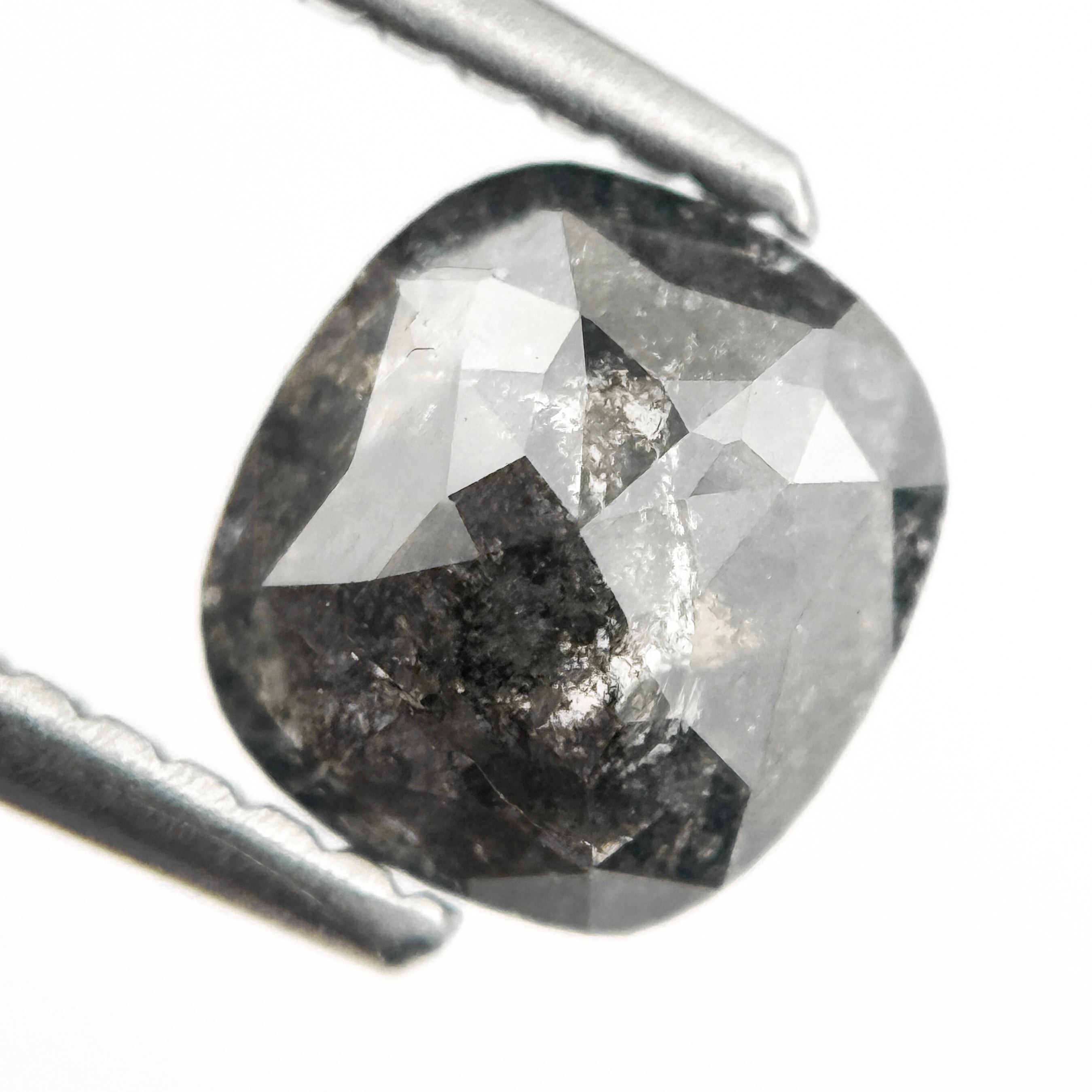 1.18 Ct Cushion Rose Cut Grey Natural Salt and Pepper Diamond