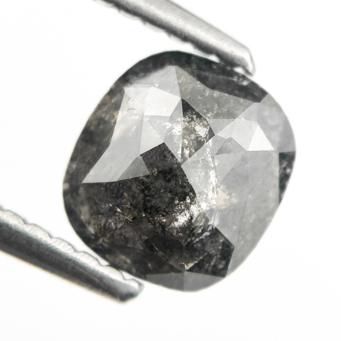 1.18 Ct Cushion Rose Cut Grey Natural Salt and Pepper Diamond