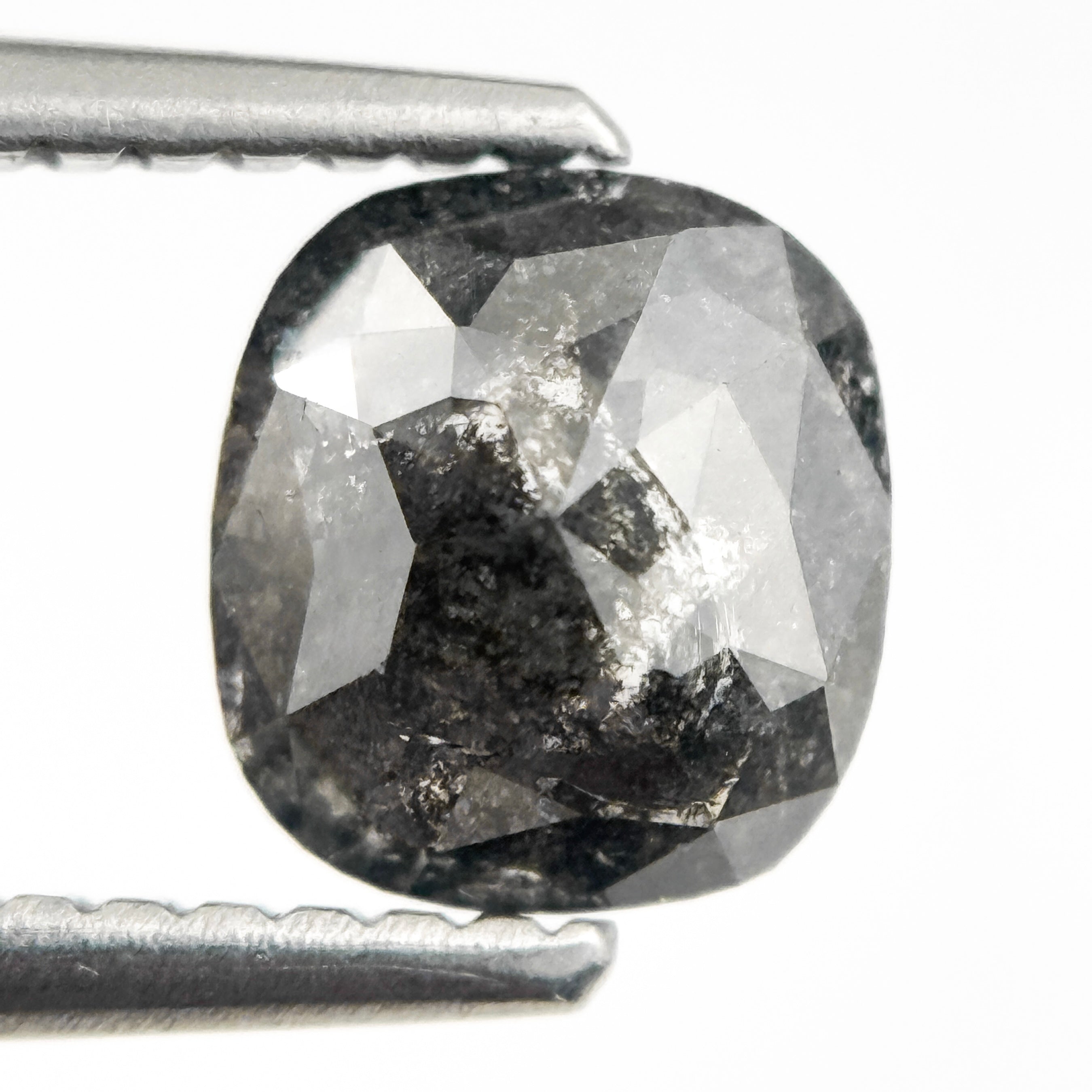1.18 Ct Cushion Rose Cut Grey Natural Salt and Pepper Diamond