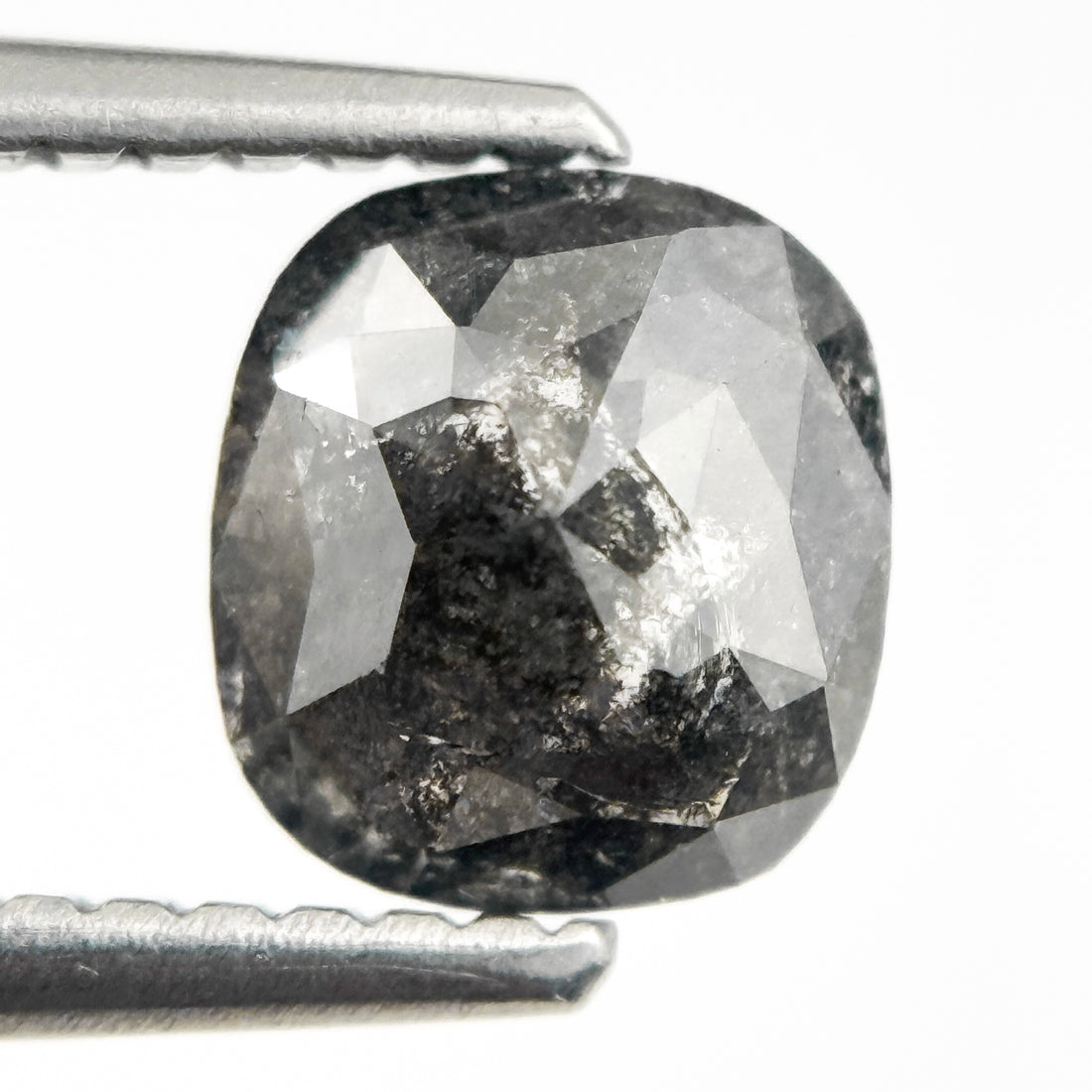 1.18 Ct Cushion Rose Cut Grey Natural Salt and Pepper Diamond