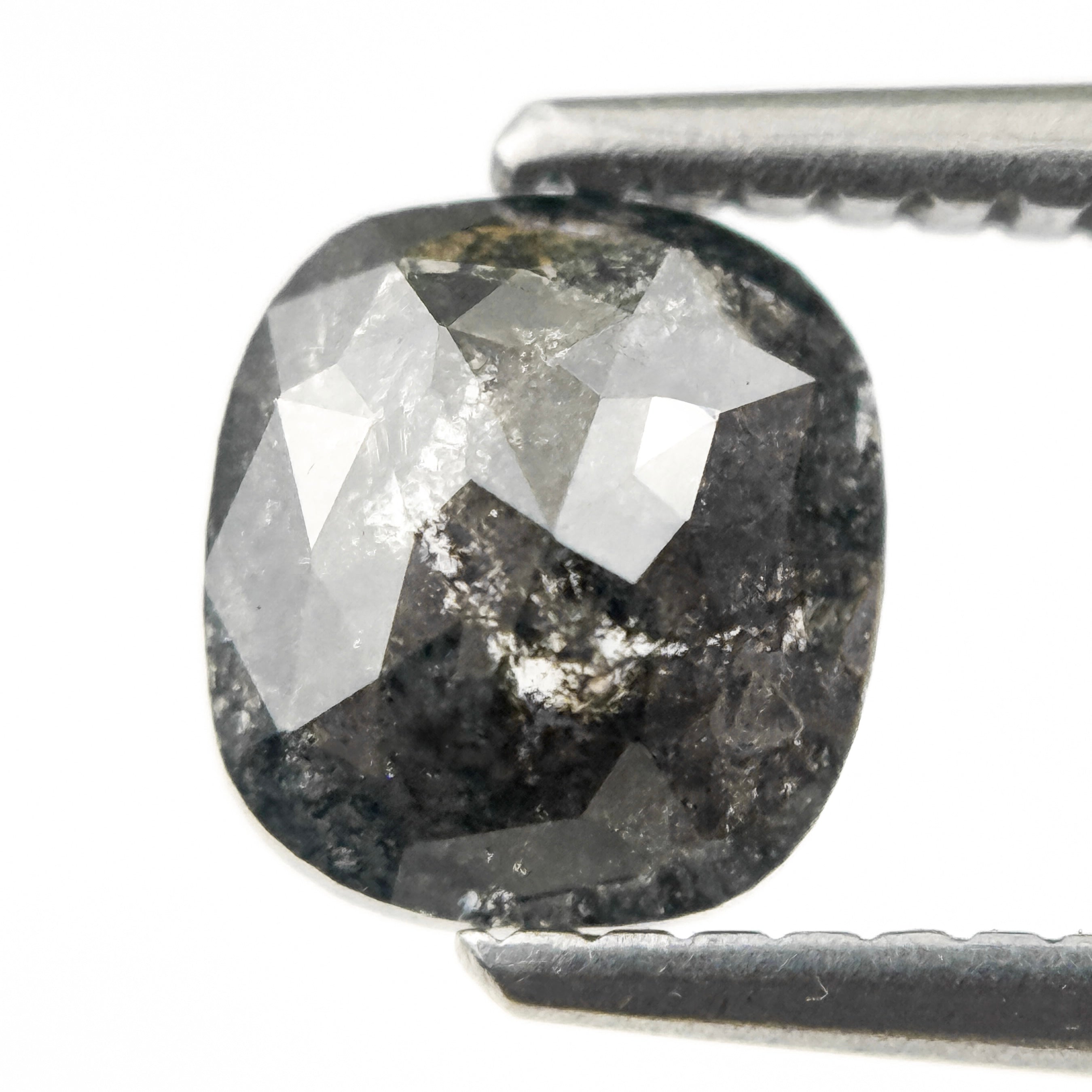 1.18 Ct Cushion Rose Cut Grey Natural Salt and Pepper Diamond