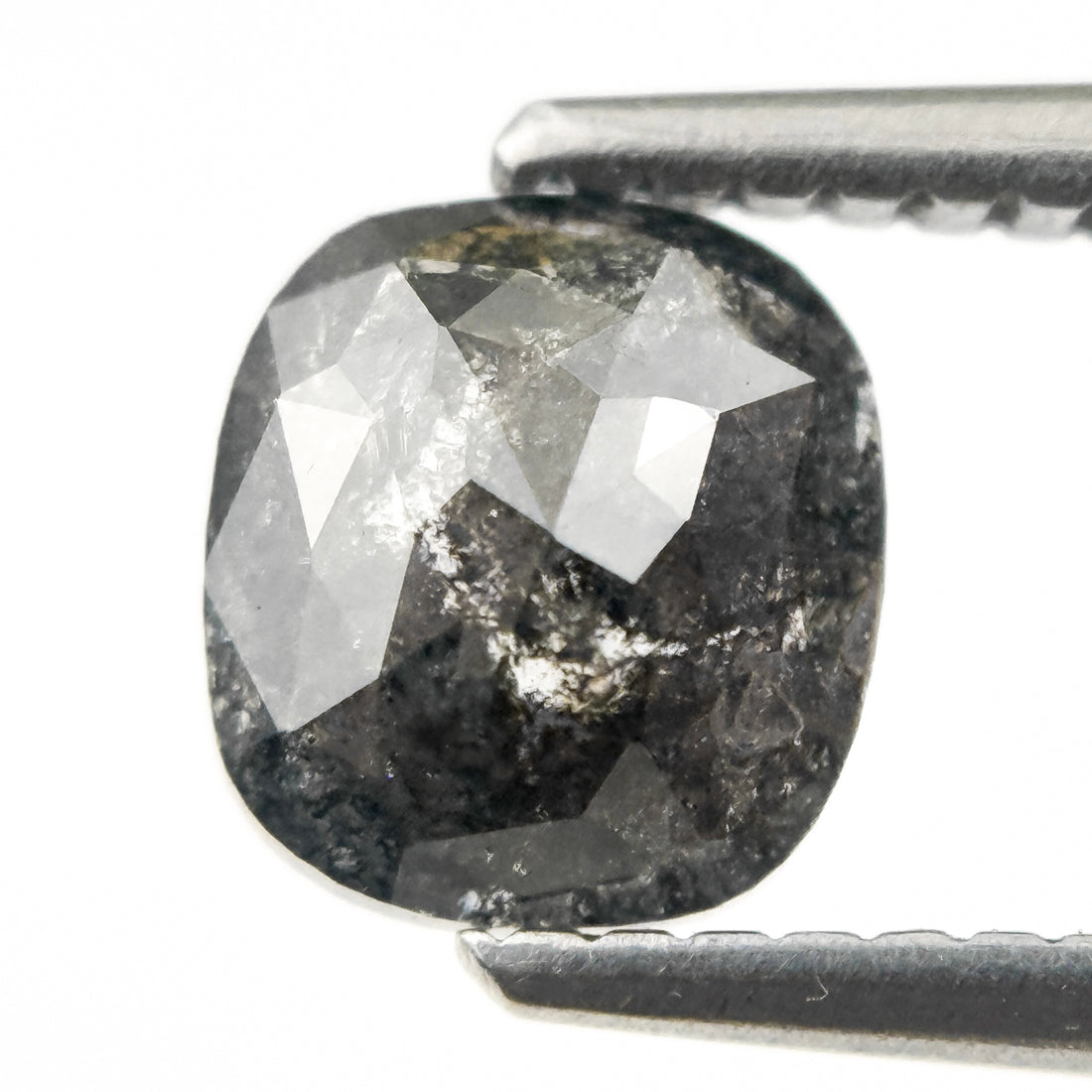 1.18 Ct Cushion Rose Cut Grey Natural Salt and Pepper Diamond