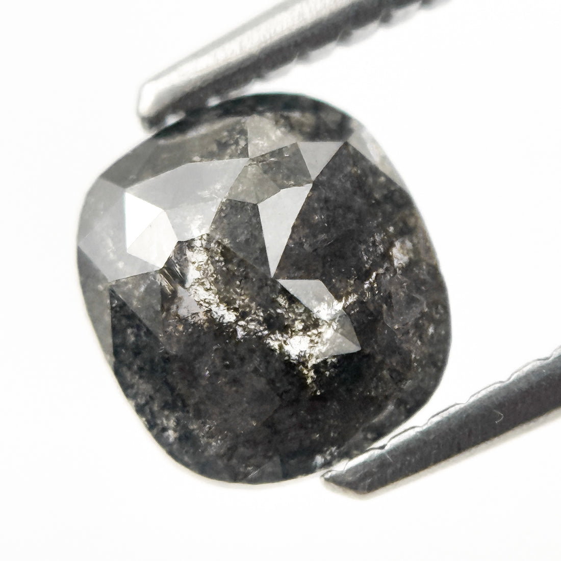 1.18 Ct Cushion Rose Cut Grey Natural Salt and Pepper Diamond