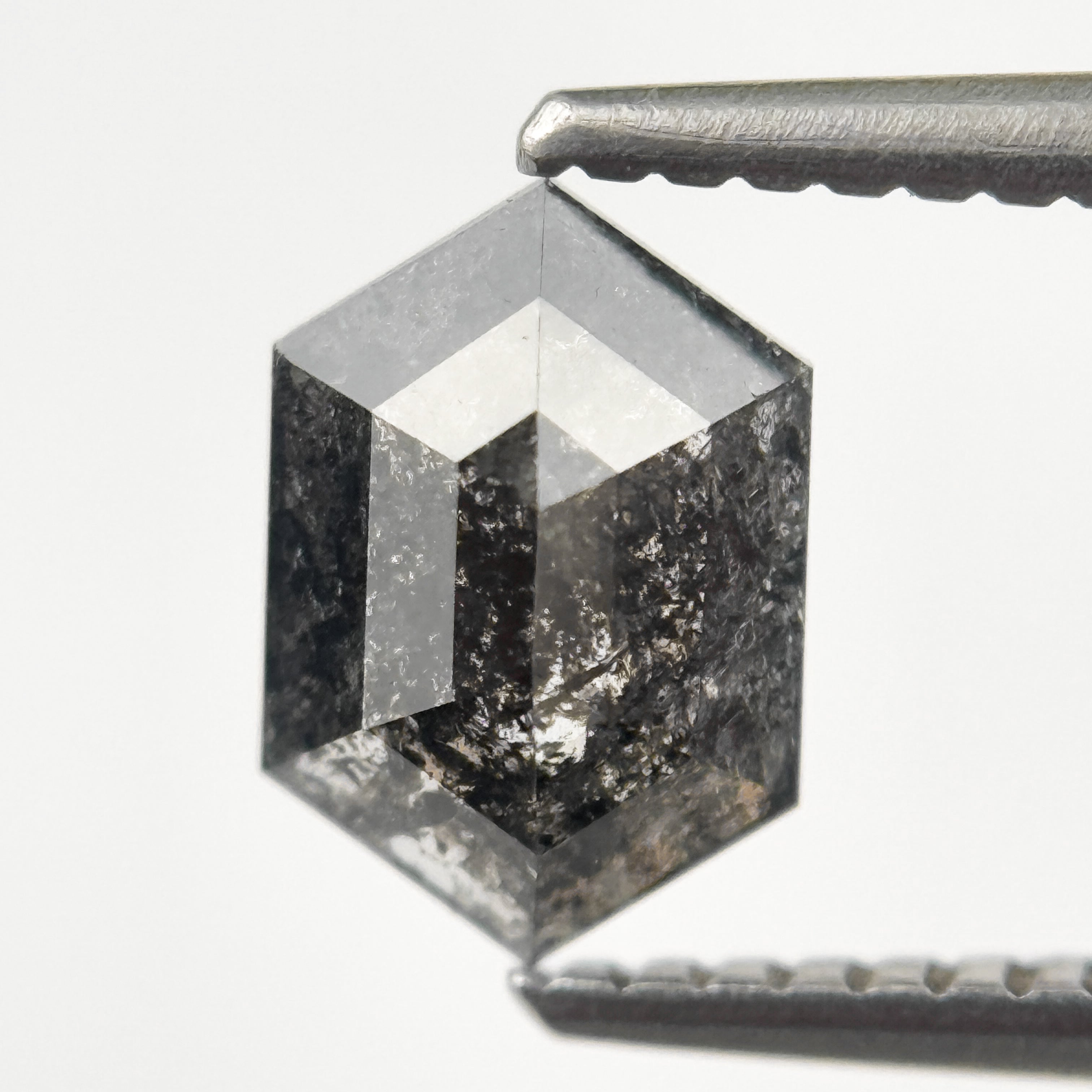 0.88 Ct Hexagon Rose Cut Grey Natural Salt and Pepper Diamond
