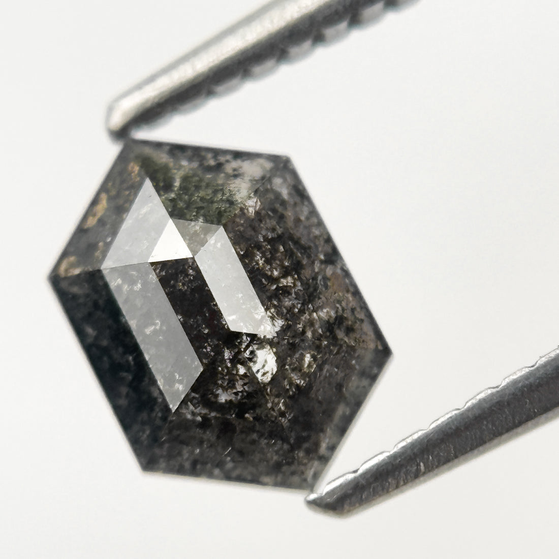 0.88 Ct Hexagon Rose Cut Grey Natural Salt and Pepper Diamond