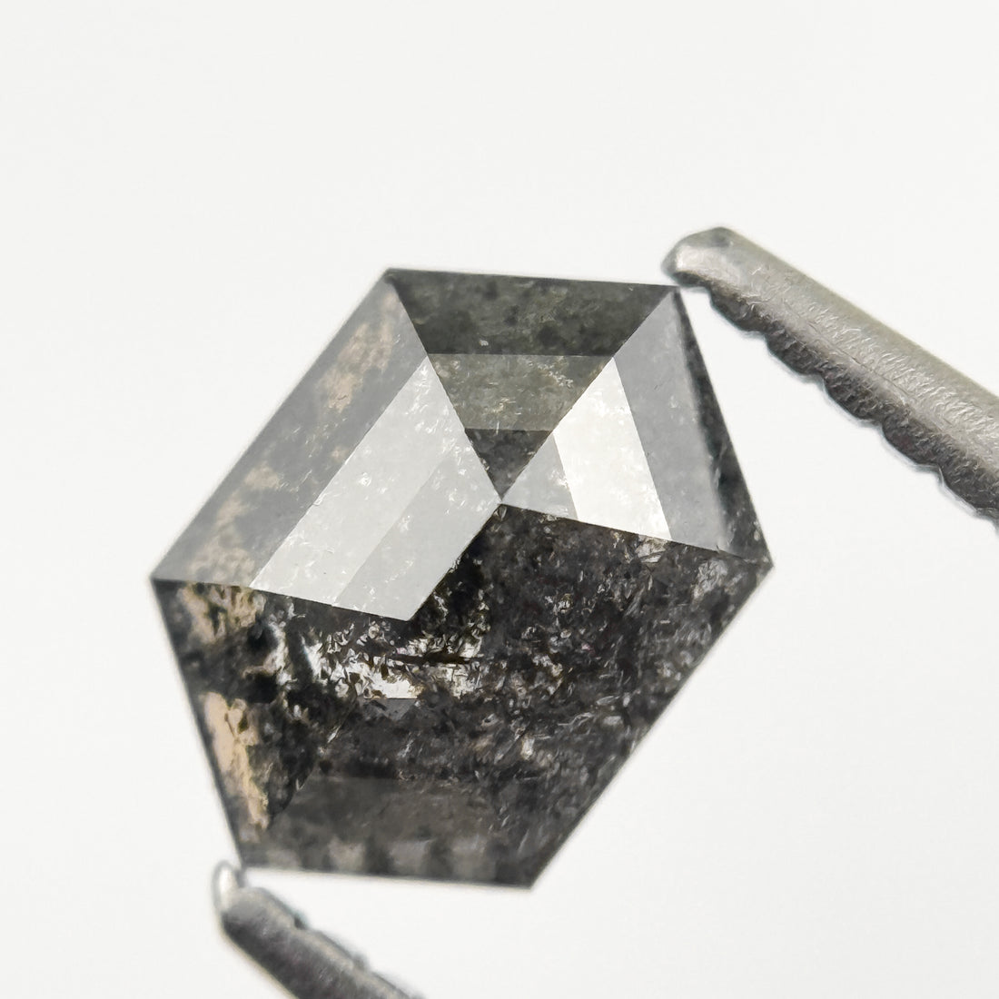 0.88 Ct Hexagon Rose Cut Grey Natural Salt and Pepper Diamond
