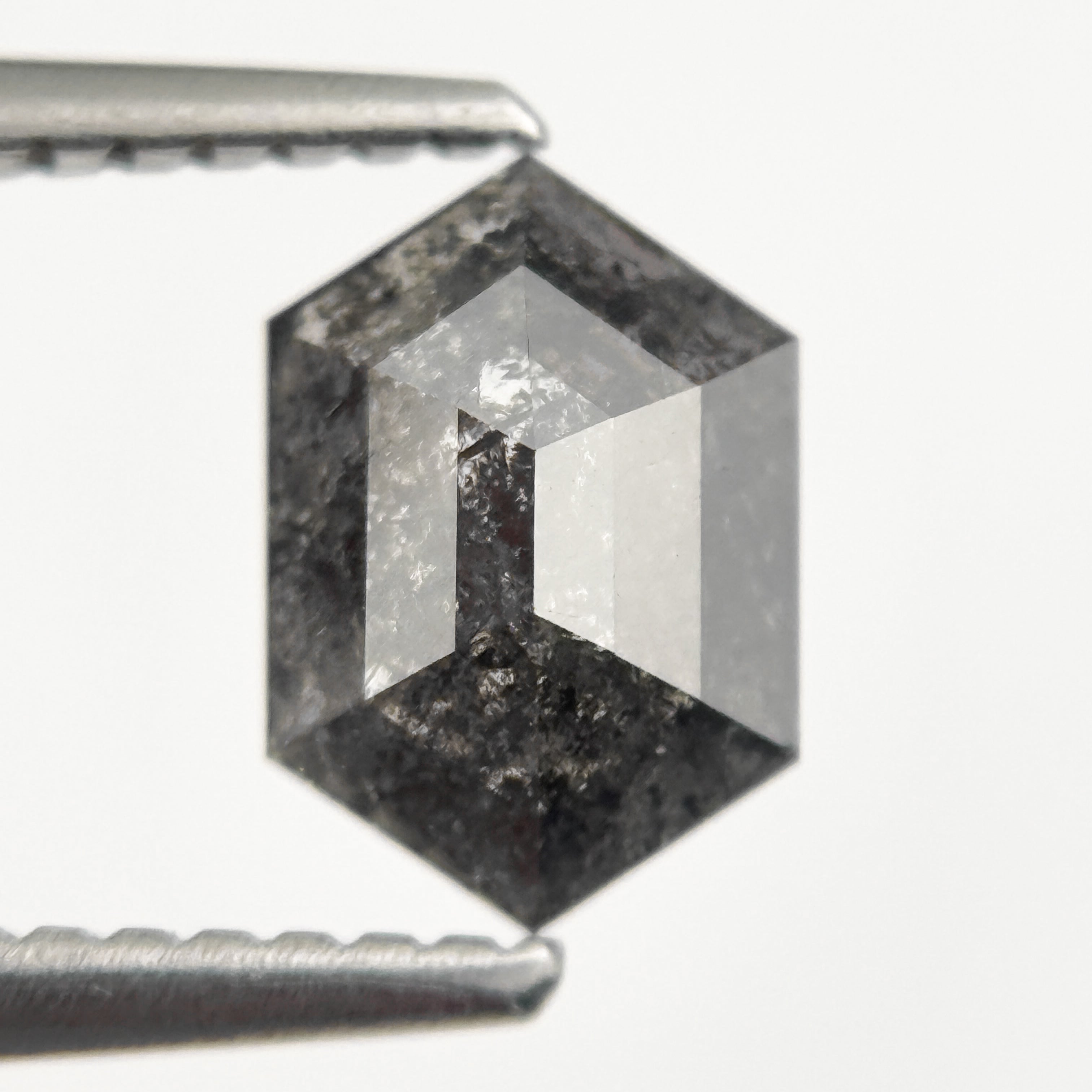 0.88 Ct Hexagon Rose Cut Grey Natural Salt and Pepper Diamond