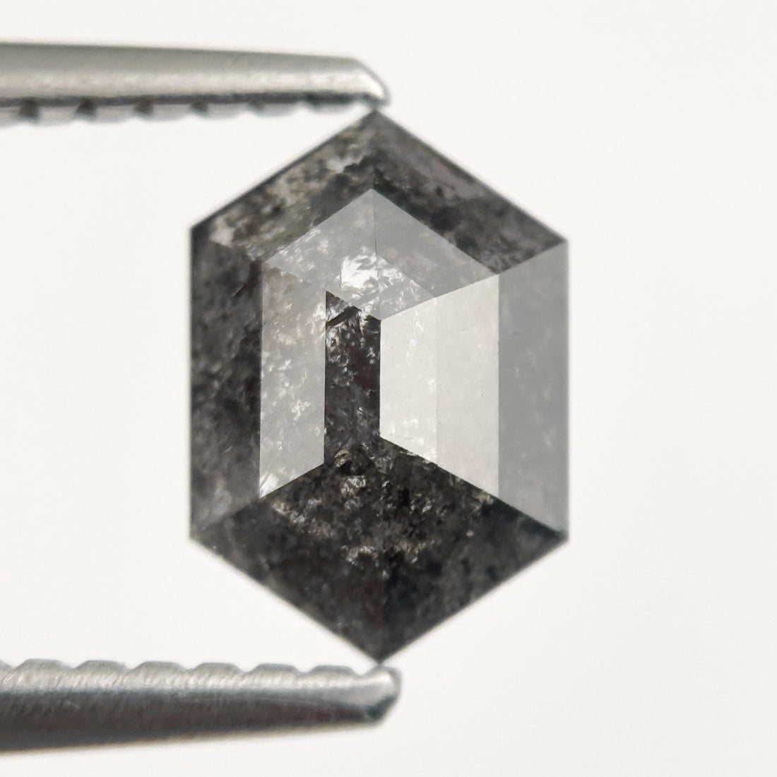 0.88 Ct Hexagon Rose Cut Grey Natural Salt and Pepper Diamond