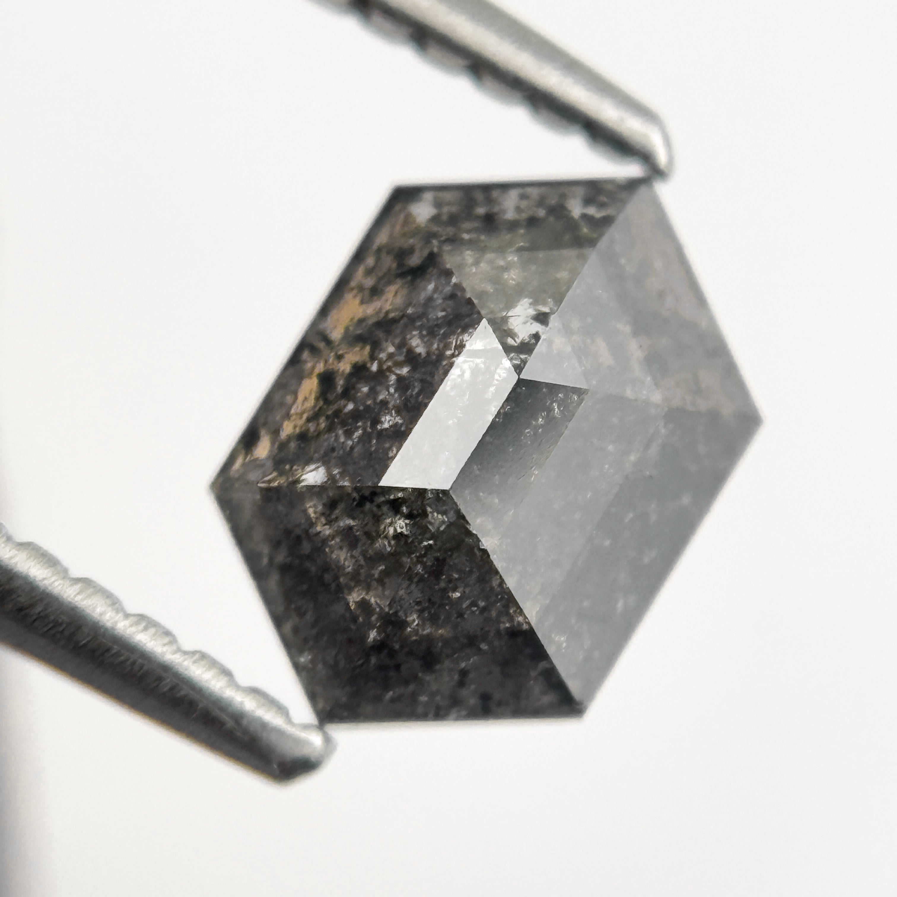 0.88 Ct Hexagon Rose Cut Grey Natural Salt and Pepper Diamond