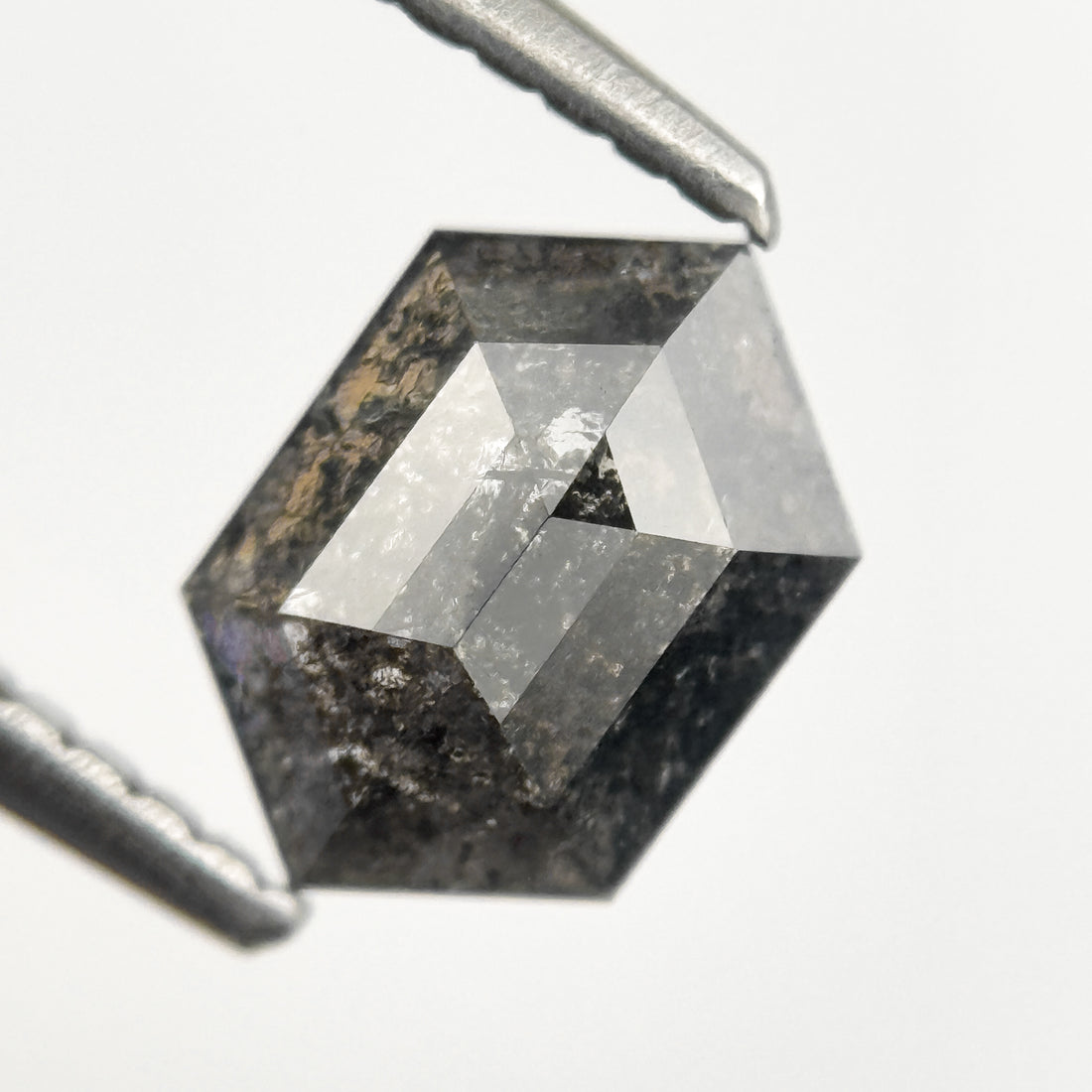 0.88 Ct Hexagon Rose Cut Grey Natural Salt and Pepper Diamond