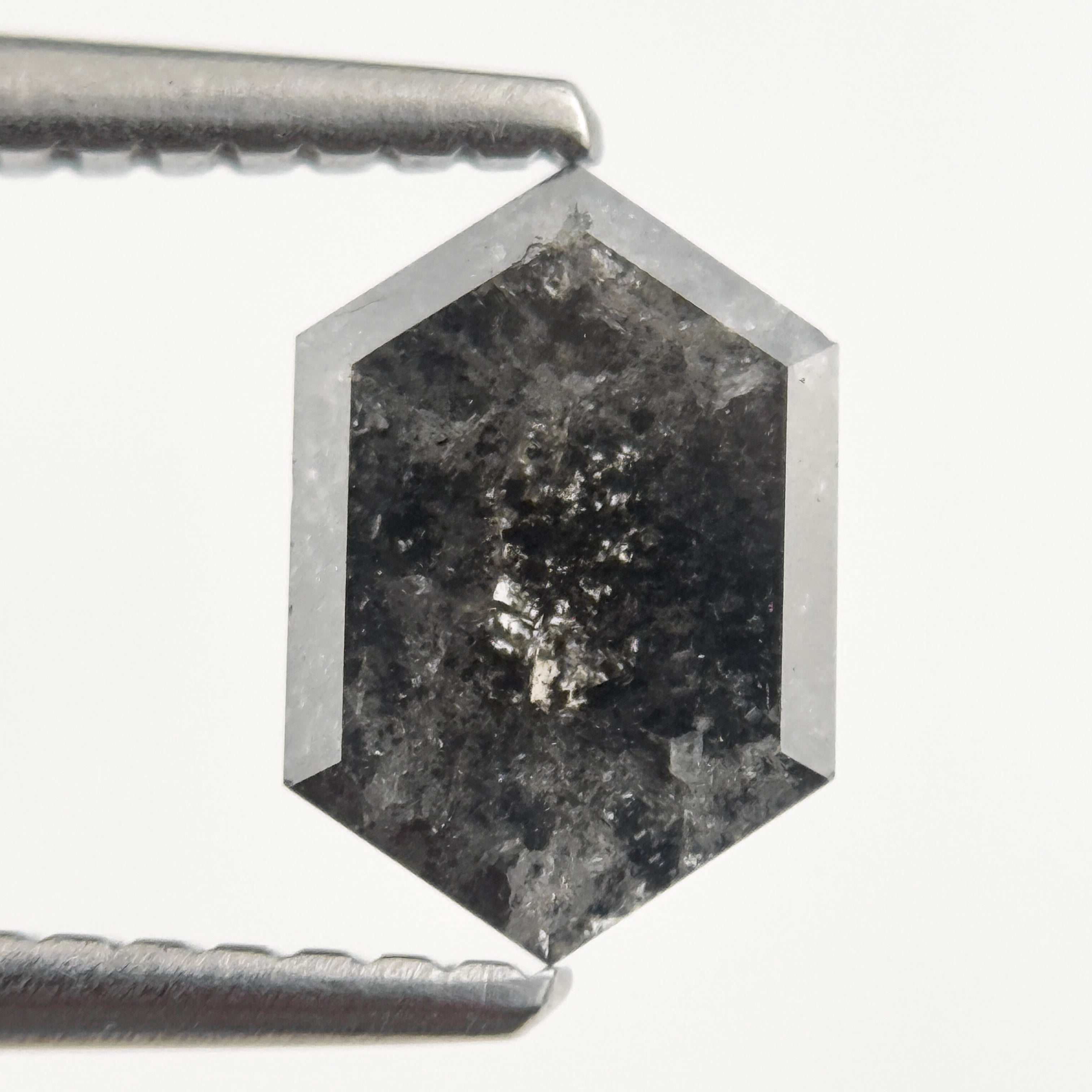 0.88 Ct Hexagon Rose Cut Grey Natural Salt and Pepper Diamond