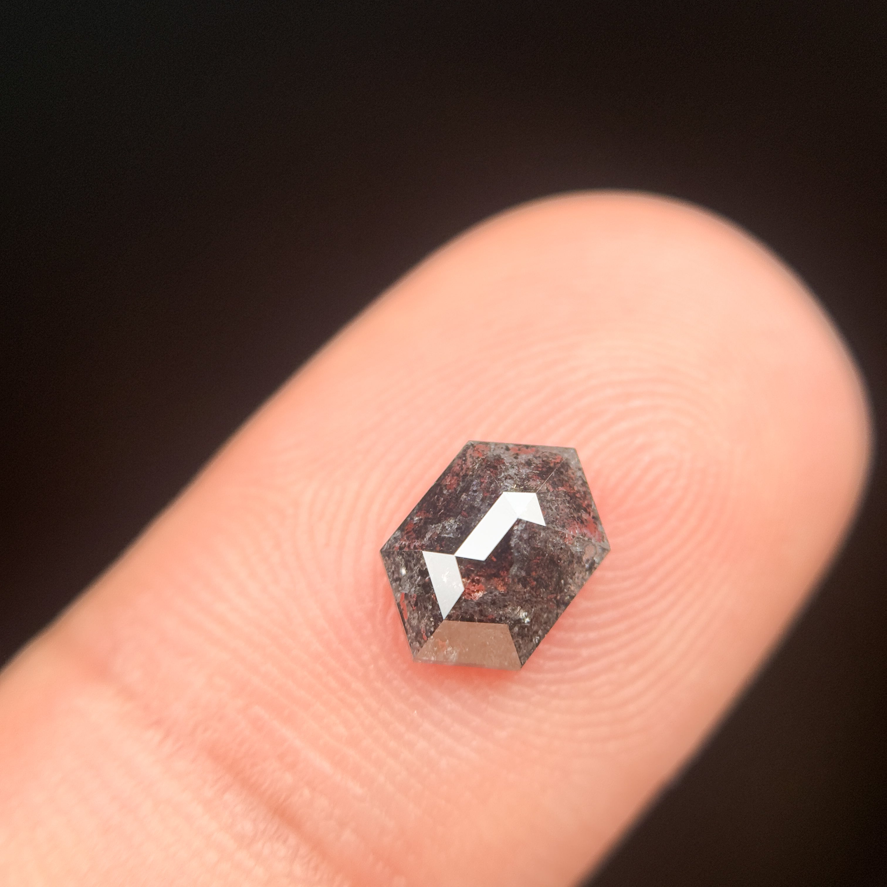 0.88 Ct Hexagon Rose Cut Grey Natural Salt and Pepper Diamond