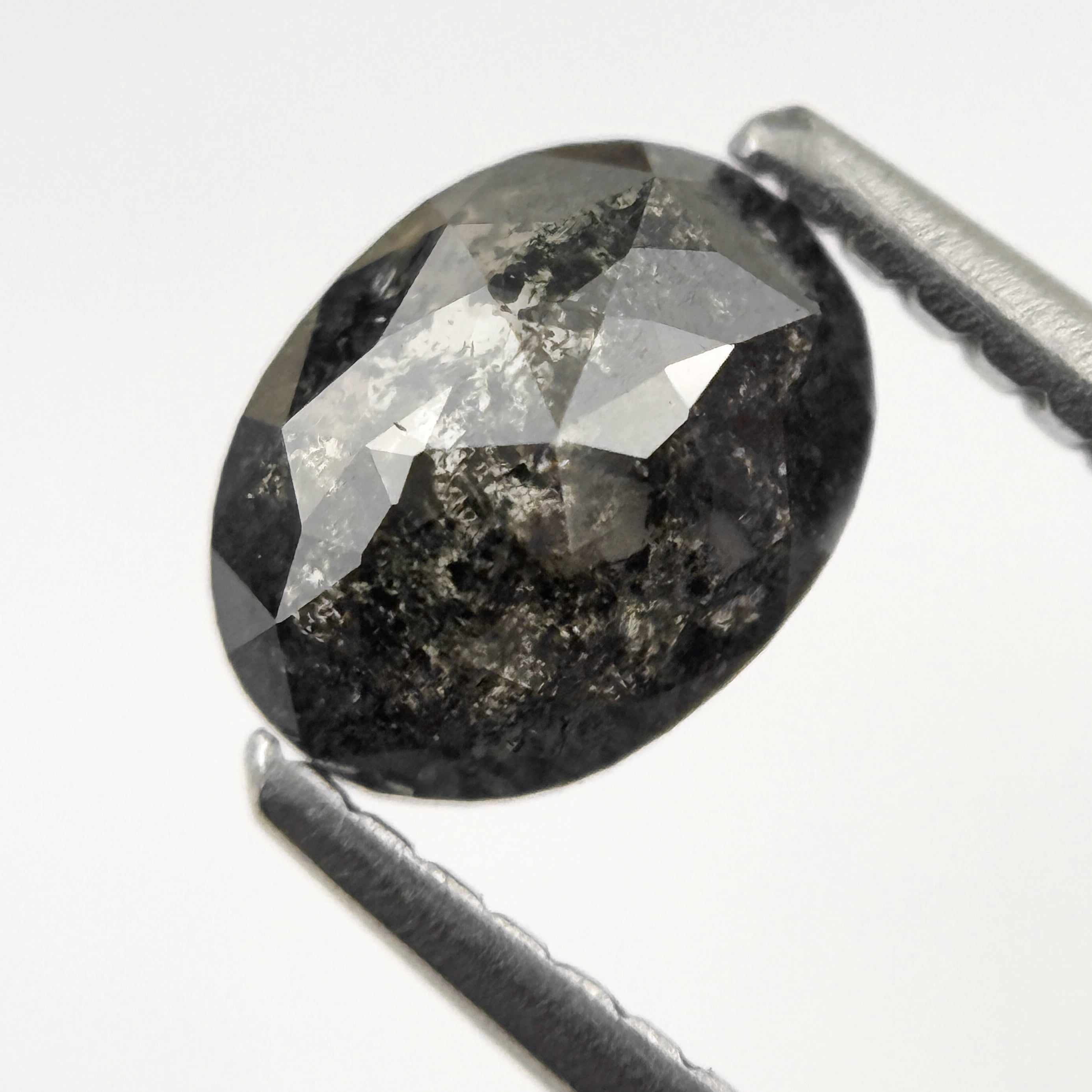 1.08 Ct Oval Rose Cut Grey Natural Salt and Pepper Diamond