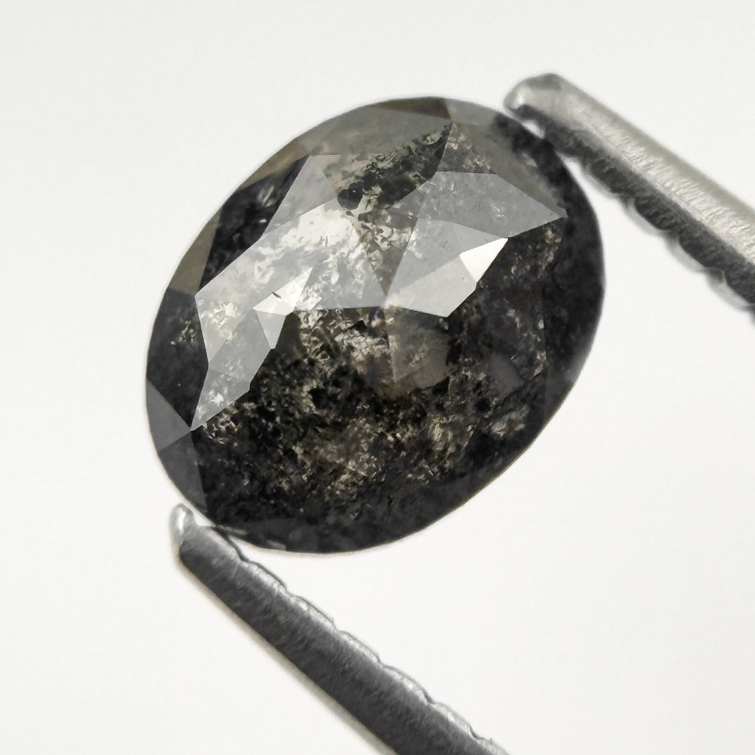 1.08 Ct Oval Rose Cut Grey Natural Salt and Pepper Diamond