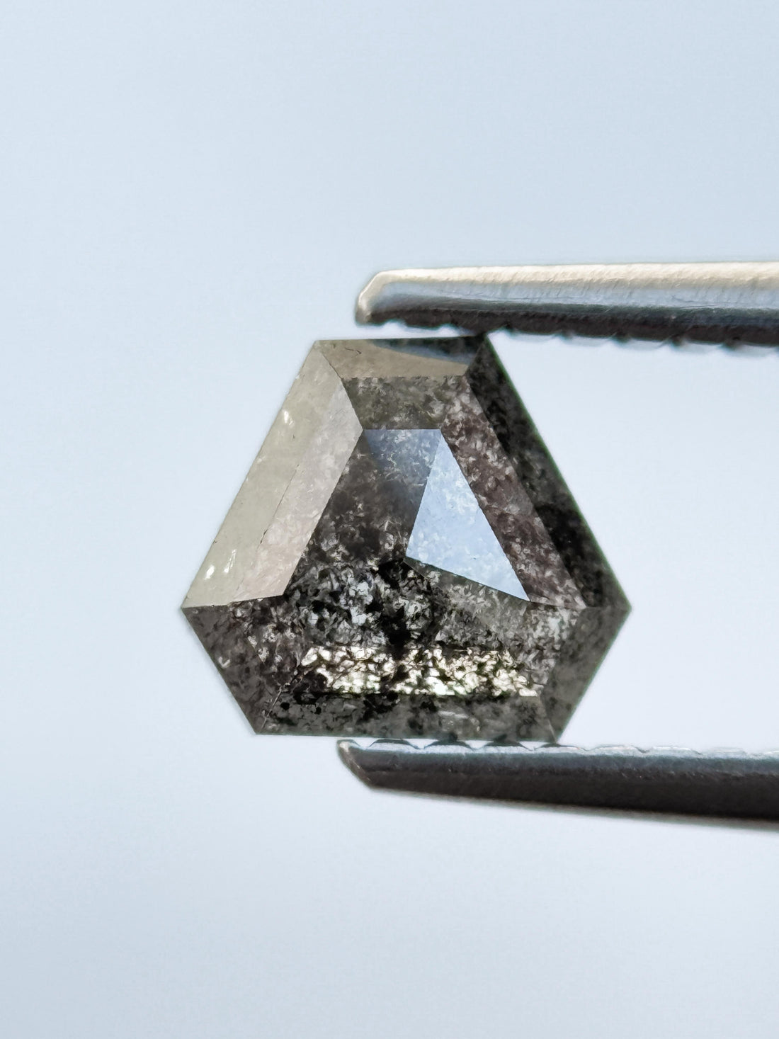 0.77 Ct Shield Rose Cut Grey Natural Salt and Pepper Diamond