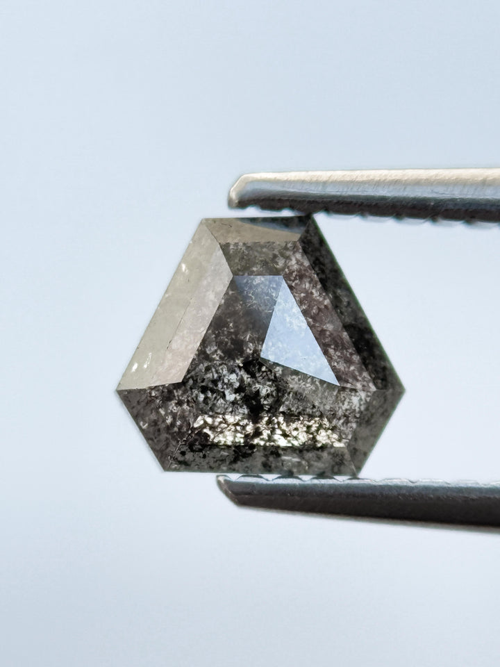 0.77 Ct Shield Rose Cut Grey Natural Salt and Pepper Diamond