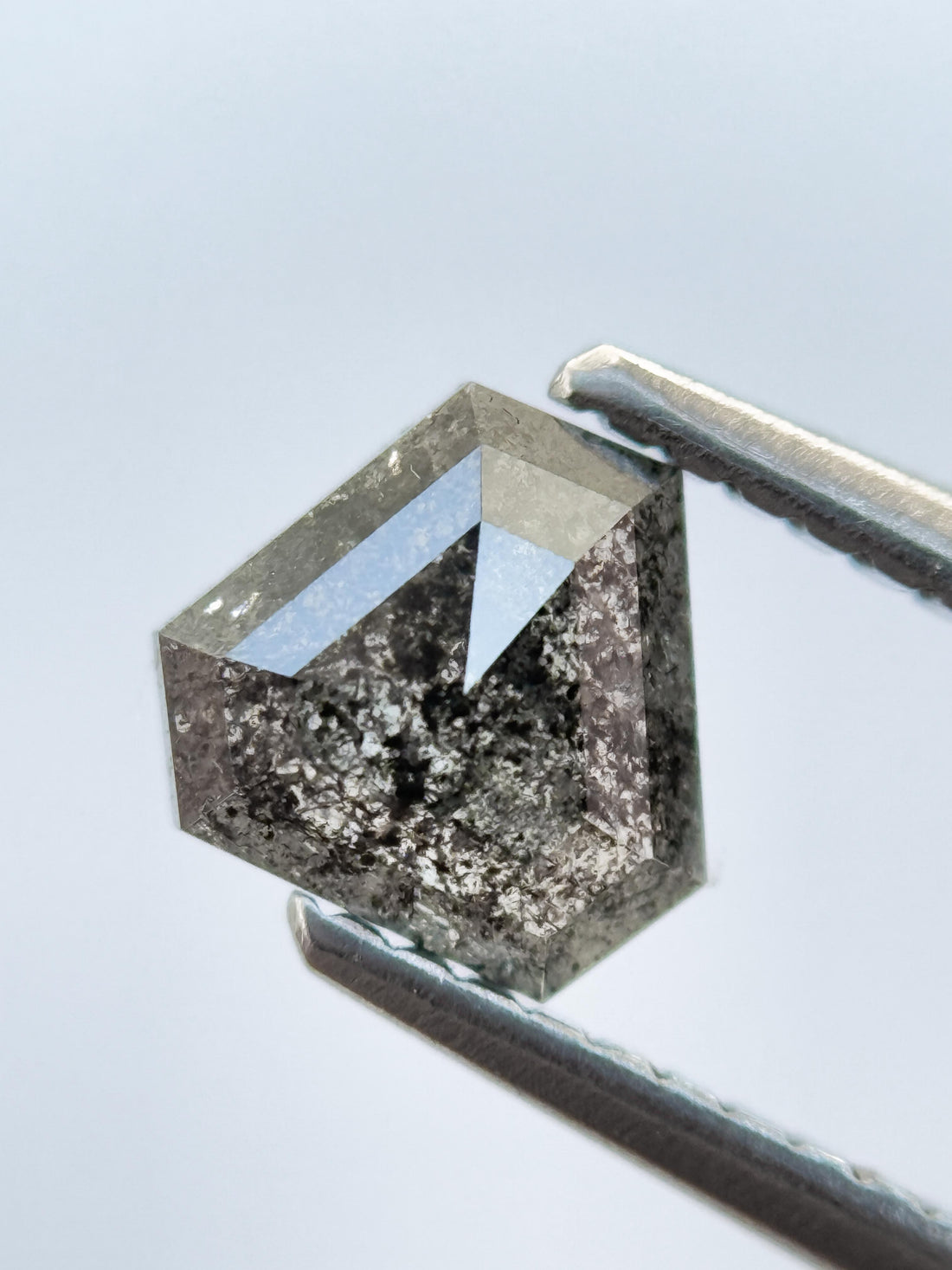 0.77 Ct Shield Rose Cut Grey Natural Salt and Pepper Diamond