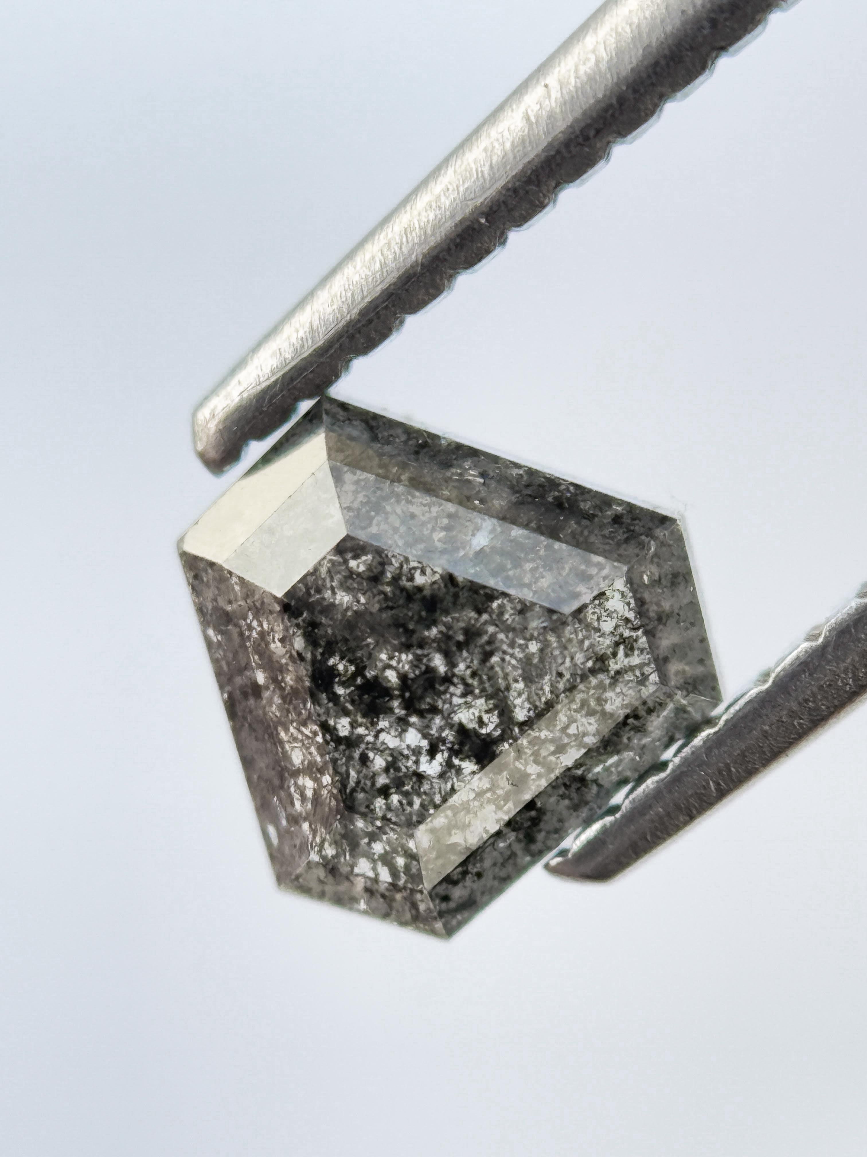 0.77 Ct Shield Rose Cut Grey Natural Salt and Pepper Diamond