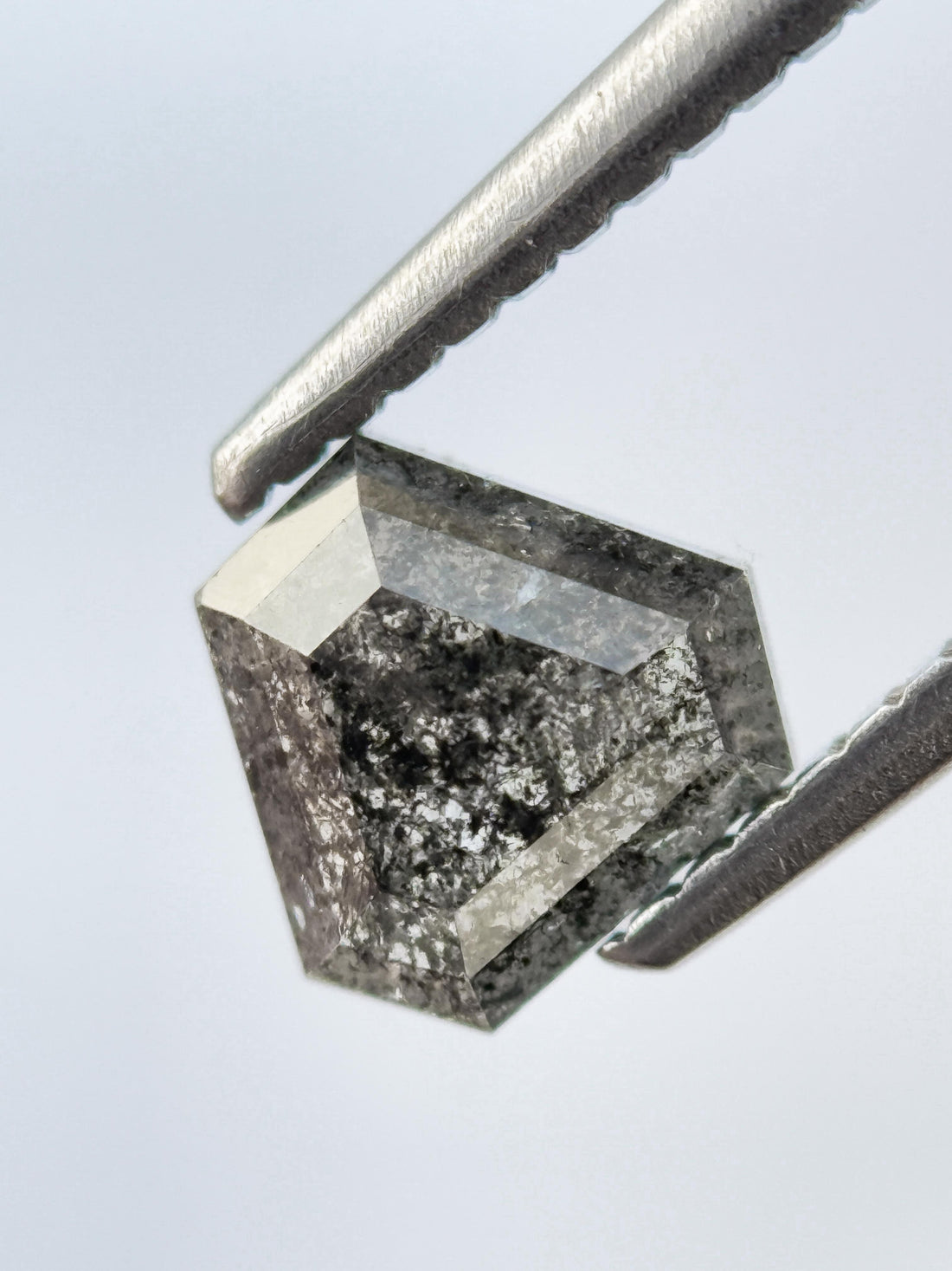 0.77 Ct Shield Rose Cut Grey Natural Salt and Pepper Diamond