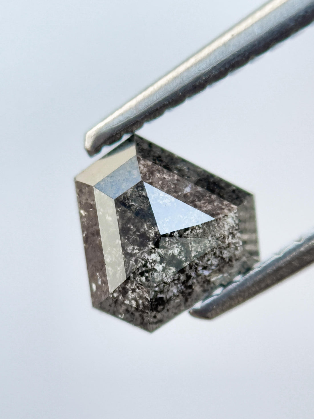 0.77 Ct Shield Rose Cut Grey Natural Salt and Pepper Diamond