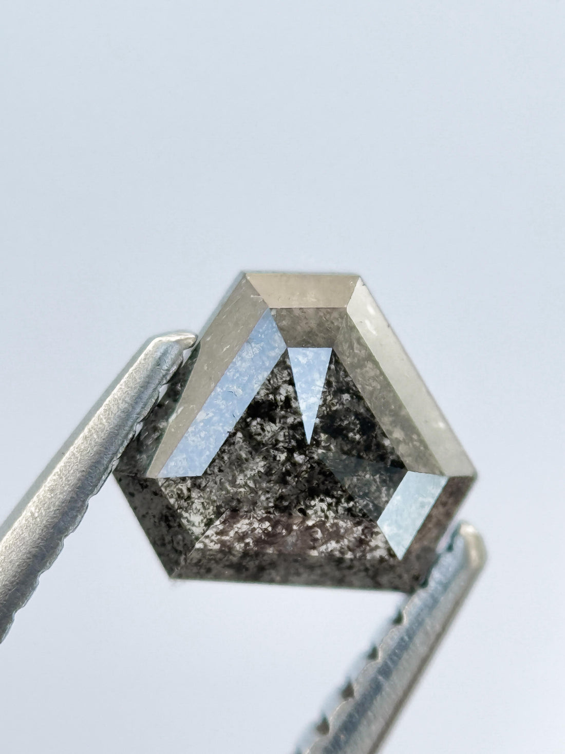 0.77 Ct Shield Rose Cut Grey Natural Salt and Pepper Diamond