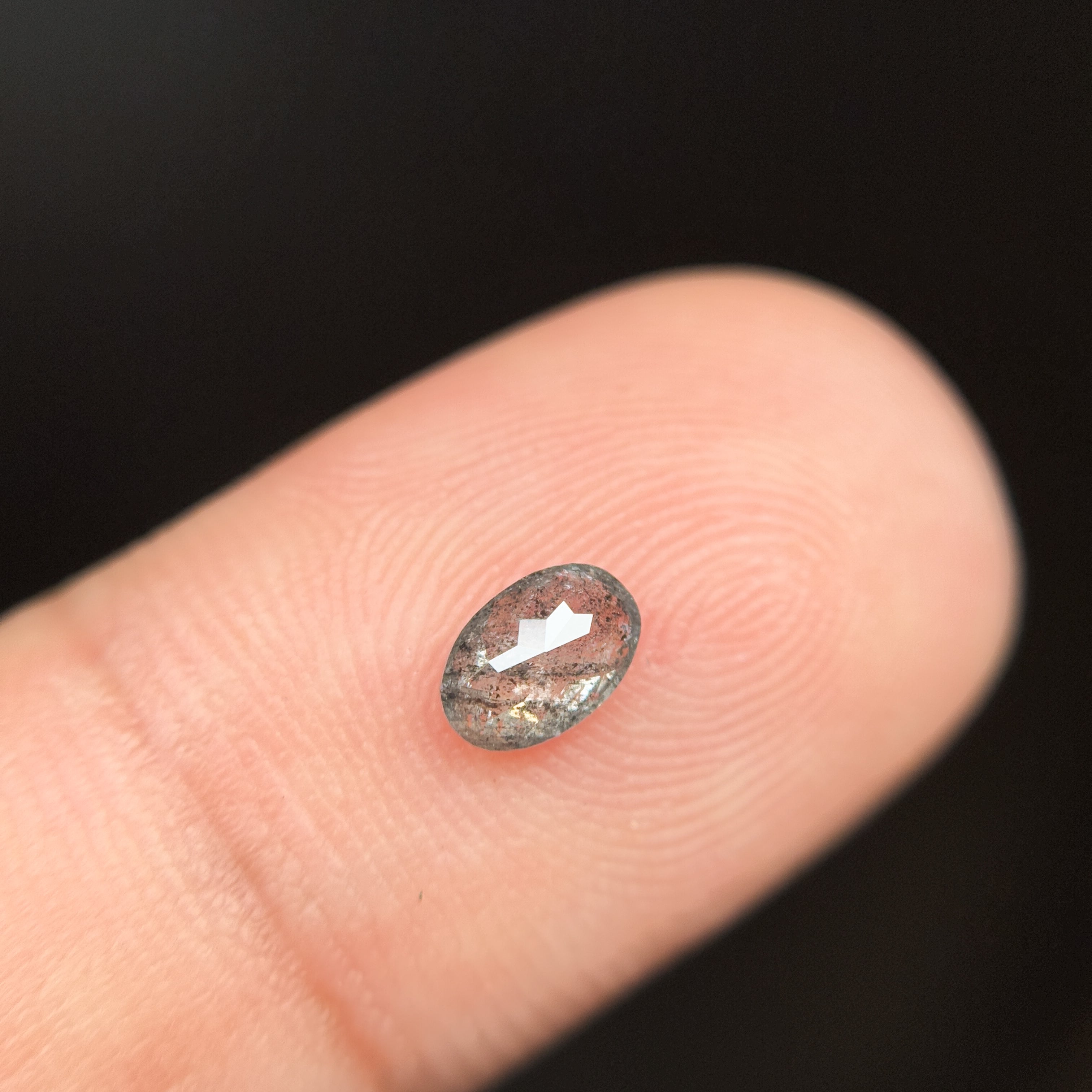 0.44 Ct Oval Rose Cut Grey Natural Salt and Pepper Diamond