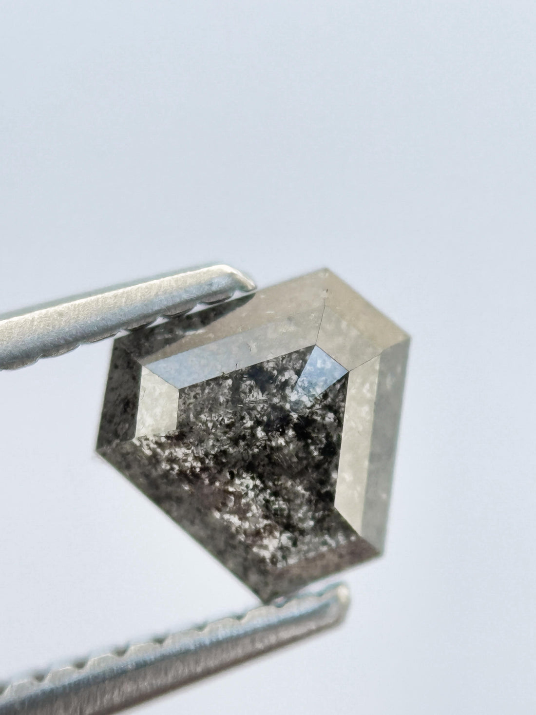 0.77 Ct Shield Rose Cut Grey Natural Salt and Pepper Diamond