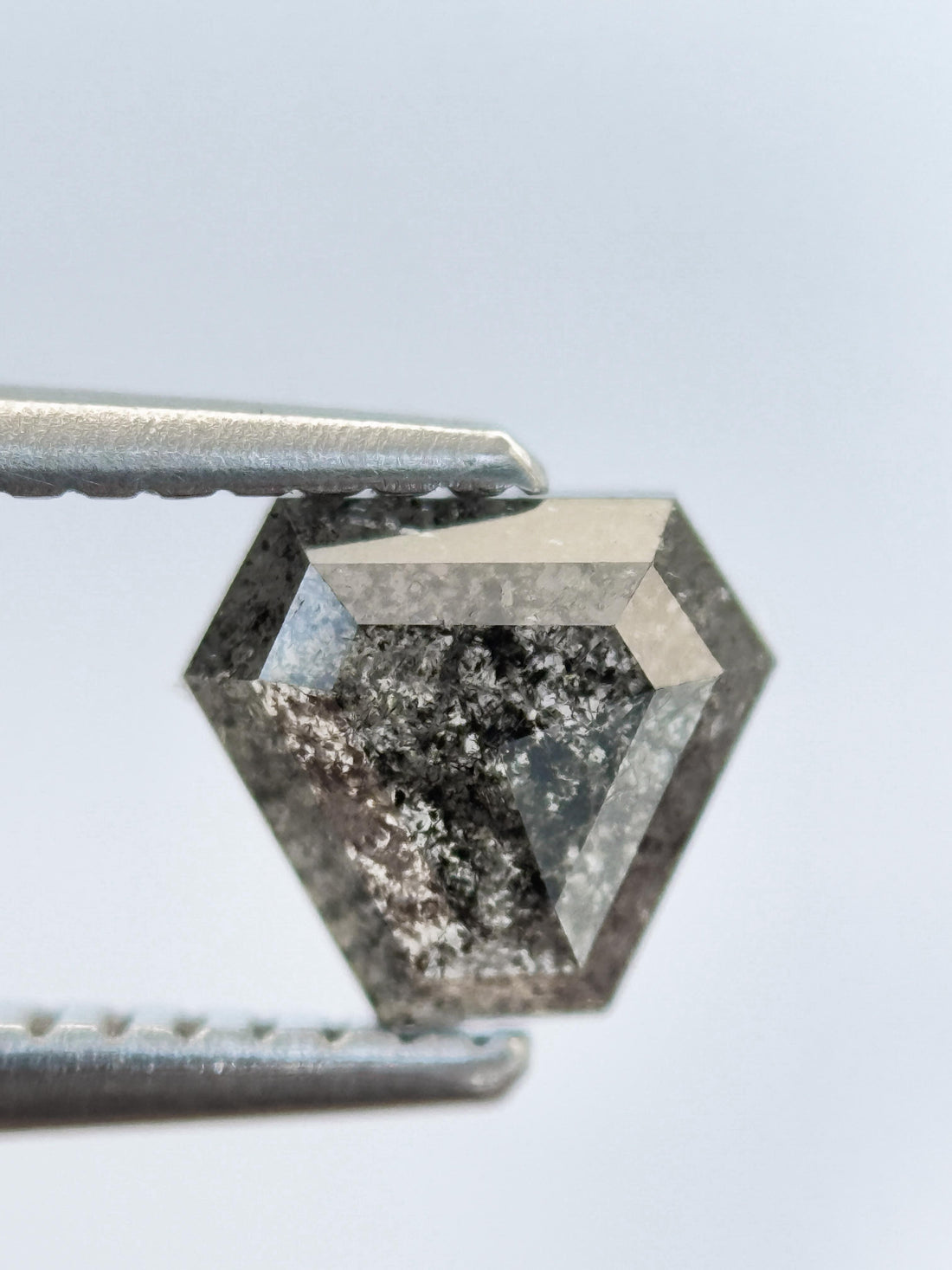 0.77 Ct Shield Rose Cut Grey Natural Salt and Pepper Diamond